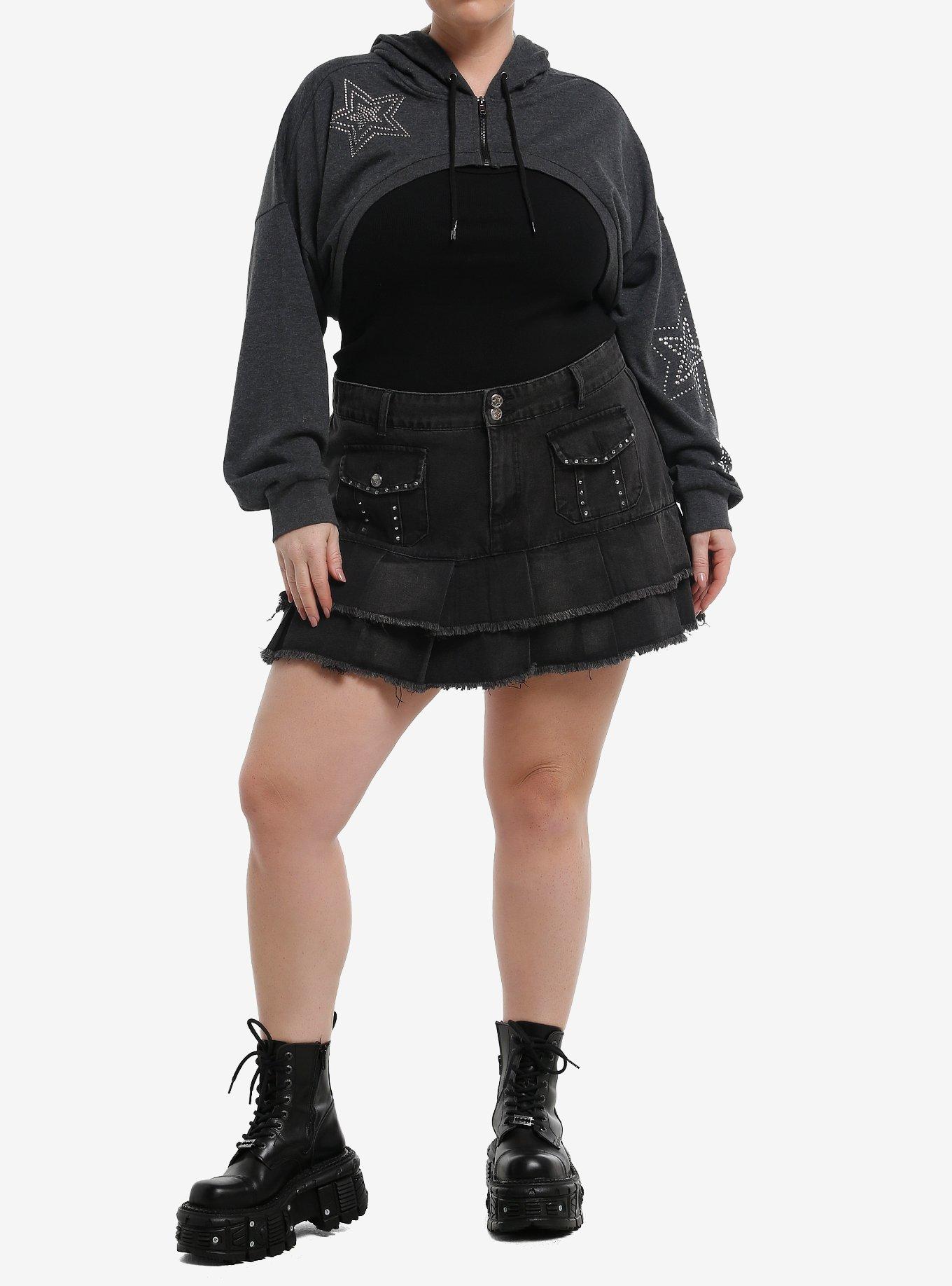 Social Collision Studded Star Girls Crop Hoodie Plus Size, , hi-res