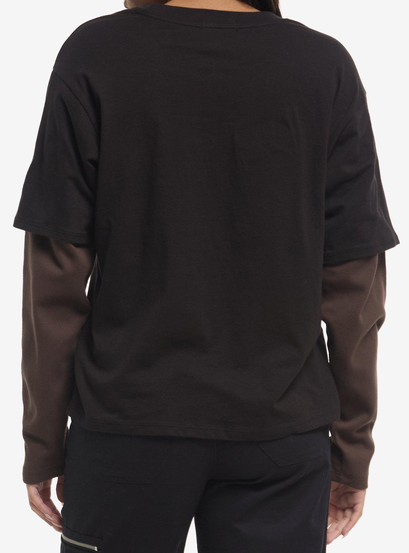 Thorn & Fable Butterfly Cross Girls Long-Sleeve Twofer, BROWN, alternate