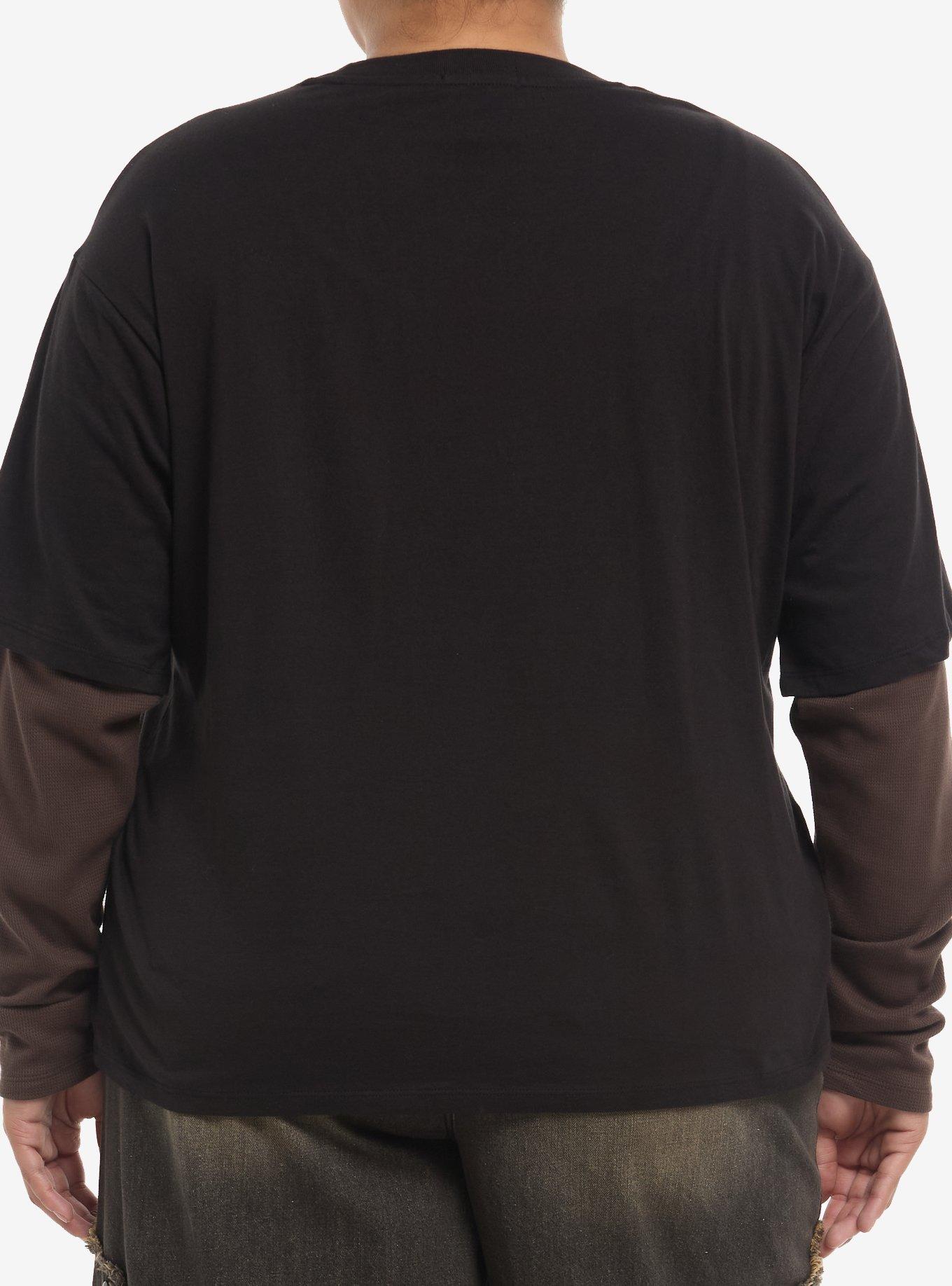 Thorn & Fable Butterfly Cross Girls Long-Sleeve Twofer Plus Size, BROWN, alternate