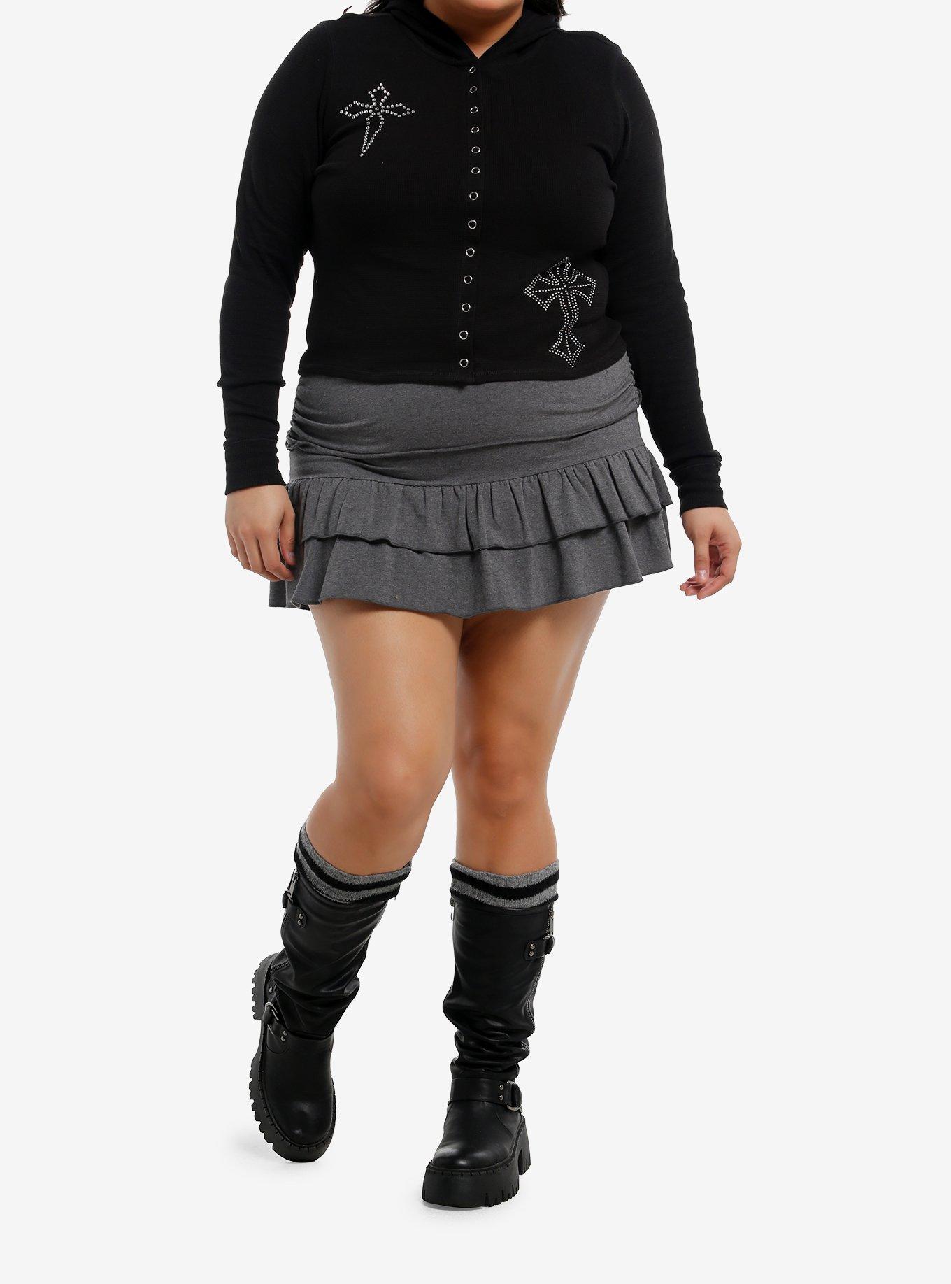 Rhinestone Crosses Hooded Girls Thermal Top Plus Size, , hi-res