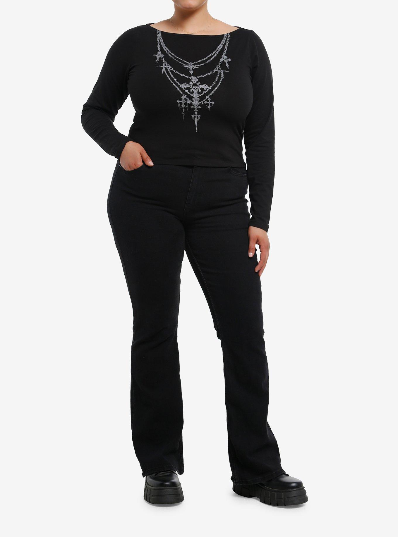 Social Collision Cross Chain Girls Long-Sleeve Top Plus Size, , hi-res
