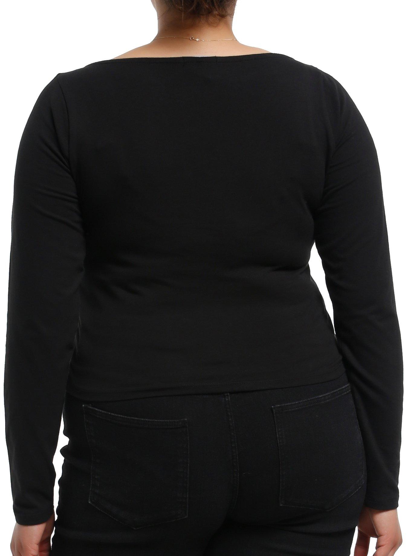 Social Collision Cross Chain Girls Long-Sleeve Top Plus Size, BLACK, alternate