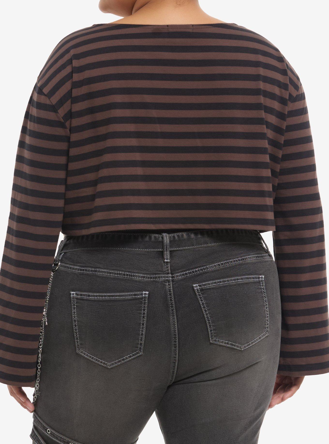 Thorn & Fable Brown & Black Stripe Girls Crop Long-Sleeve Top Plus Size, , hi-res
