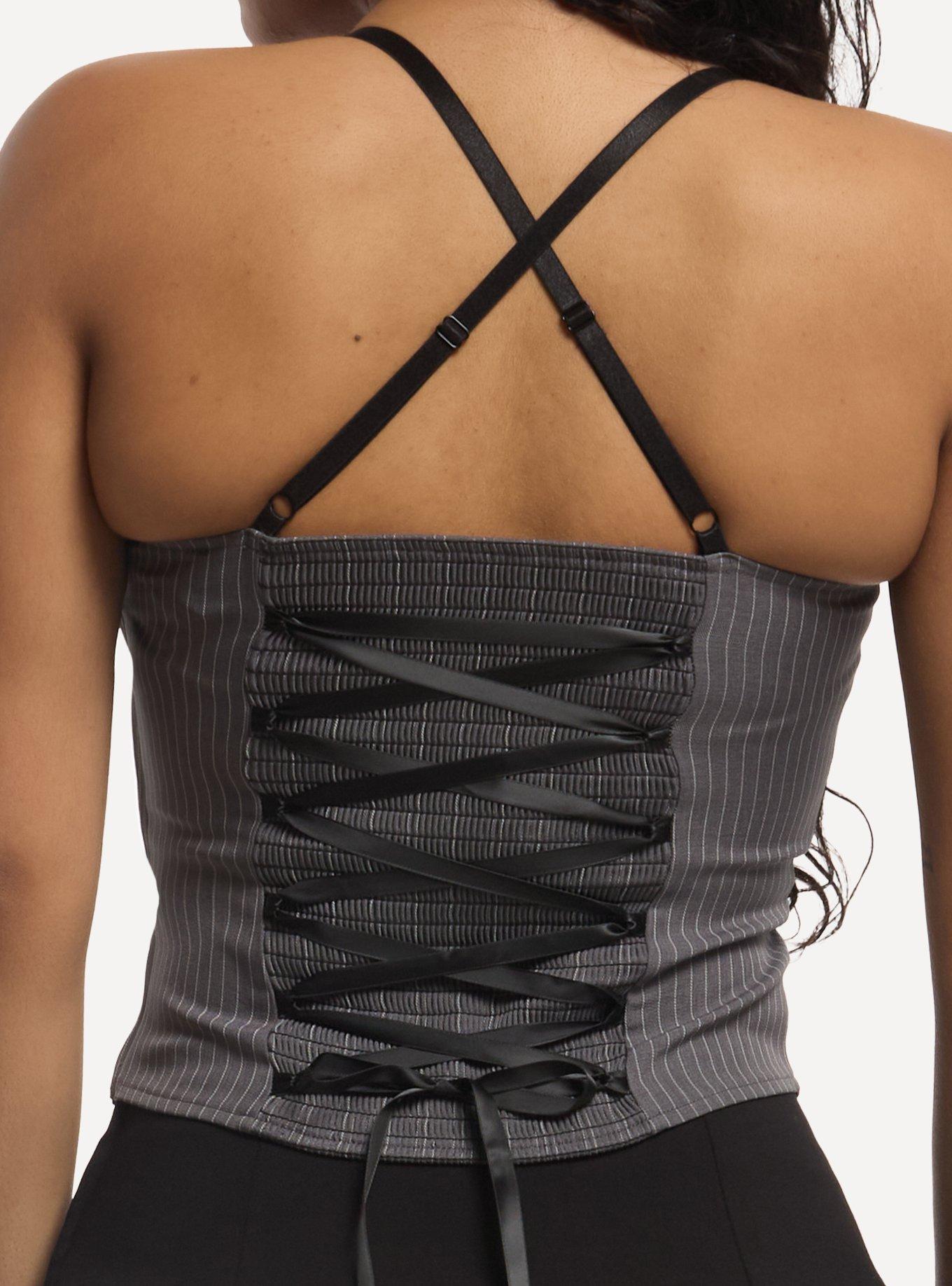 Social Collision Pinstripe Buckle Corset Girls Crop Cami, , hi-res