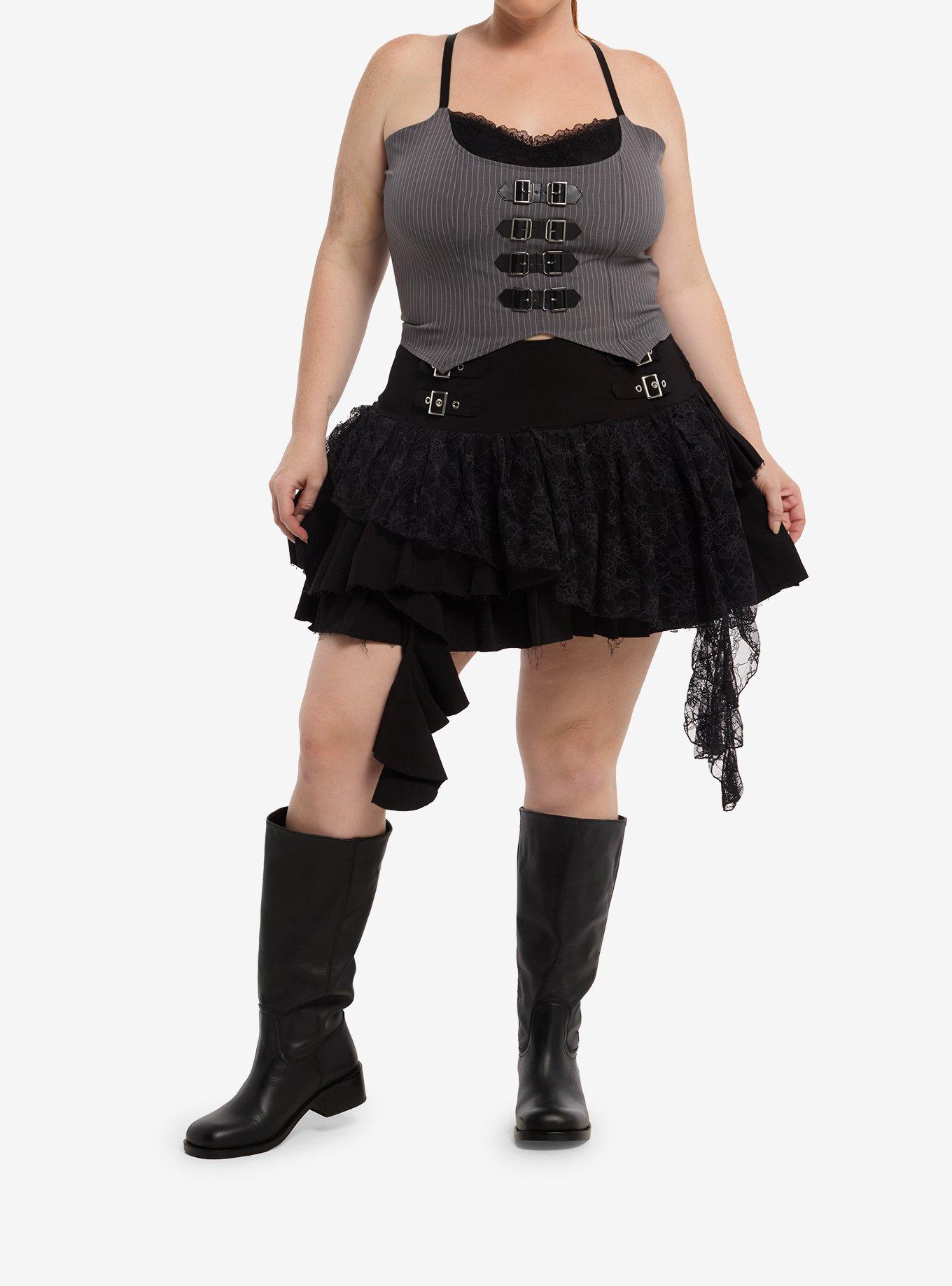 Social Collision Pinstripe Buckle Corset Girls Crop Cami Plus Size, , hi-res