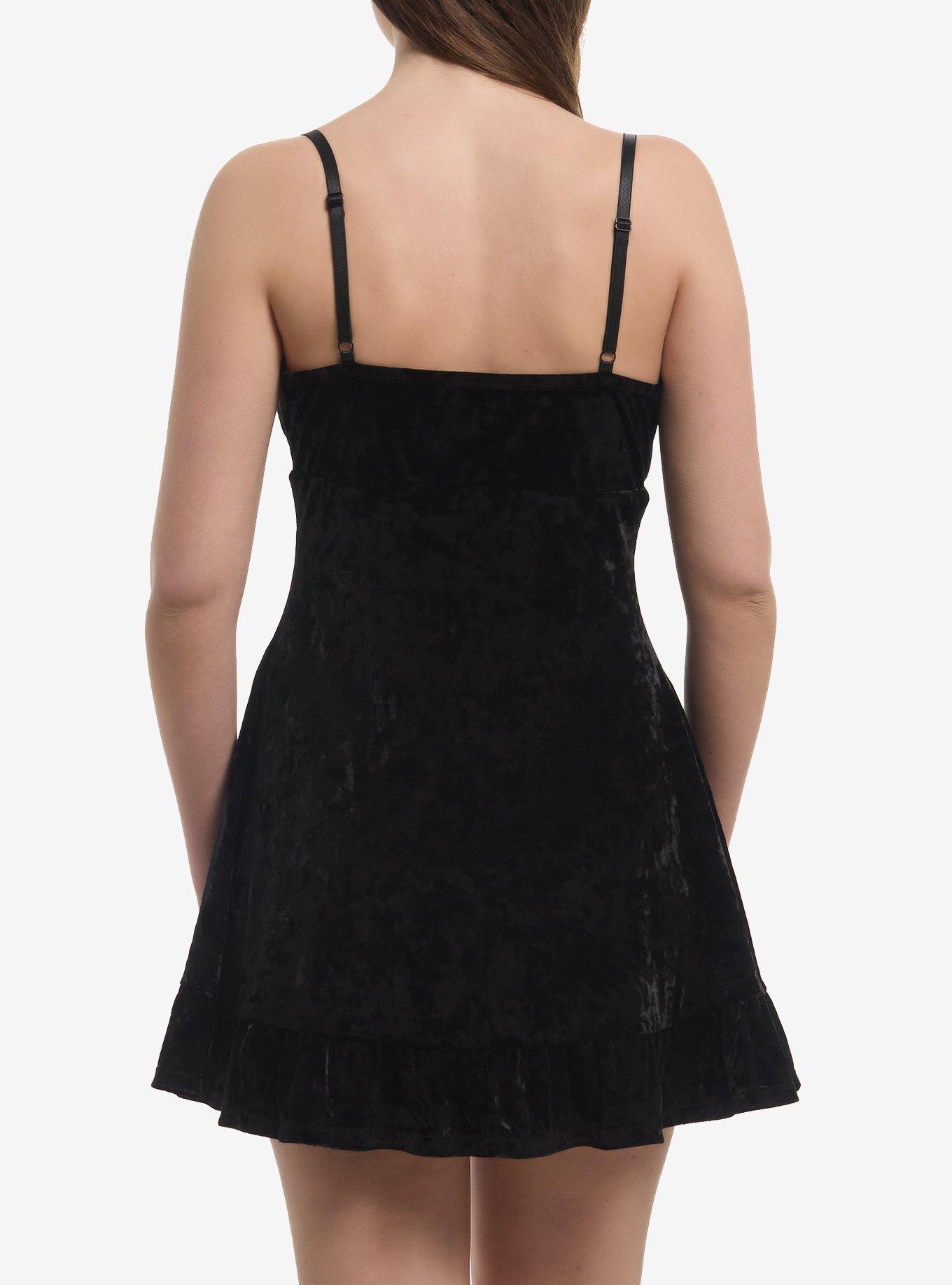 Cosmic Aura Black Velvet Ruffle Slip Dress, , hi-res
