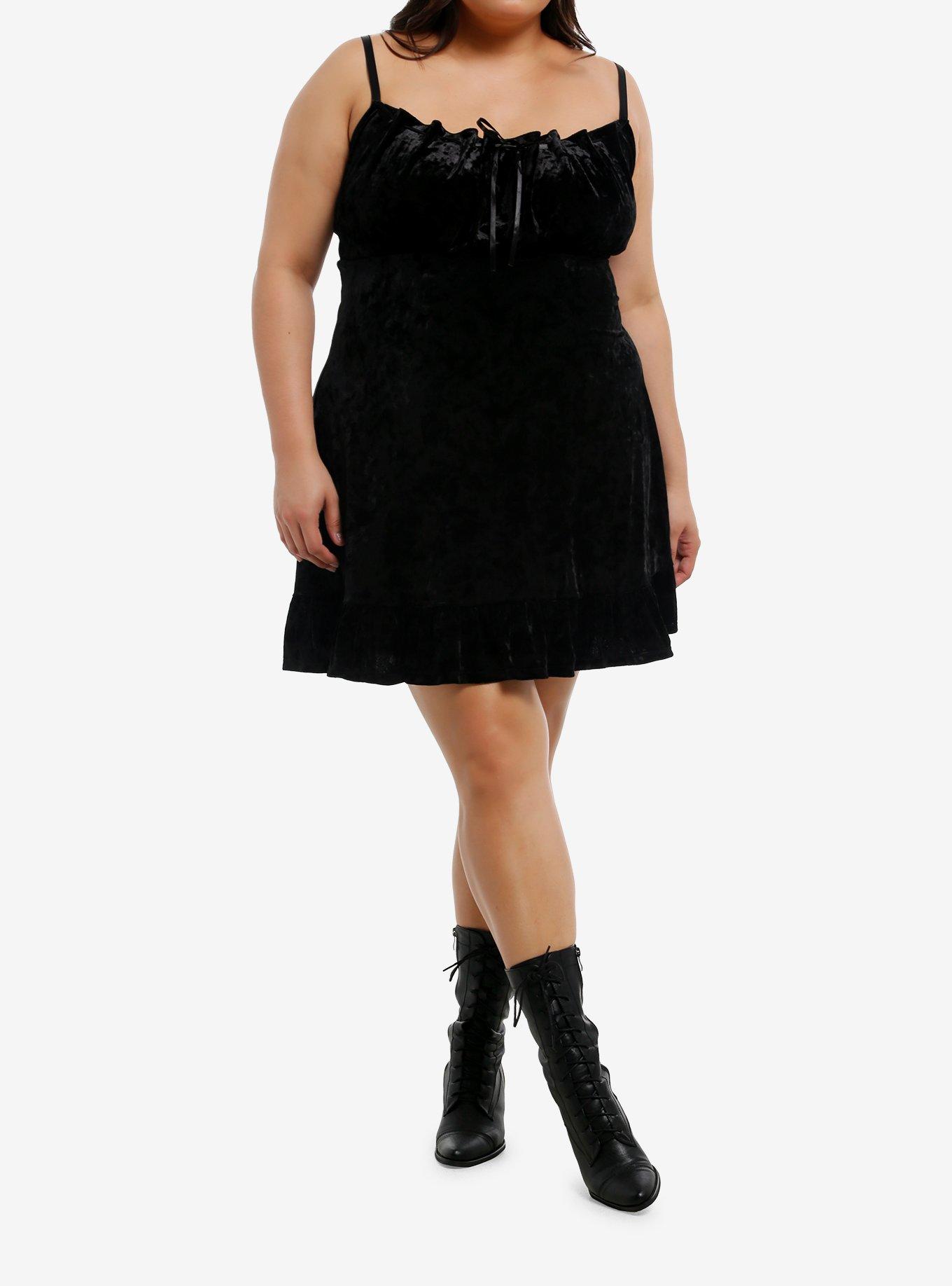 Cosmic Aura Black Velvet Ruffle Slip Dress Plus Size, , hi-res