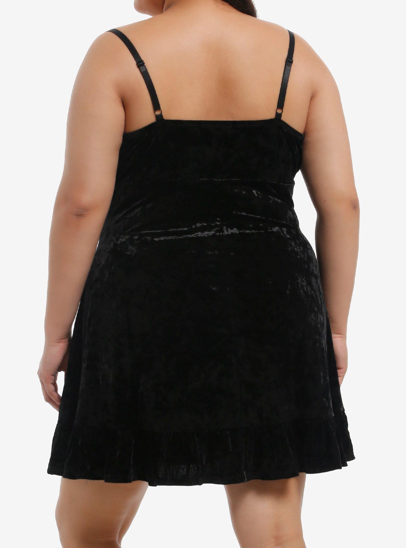 Cosmic Aura Black Velvet Ruffle Slip Dress Plus Size, BLACK, alternate