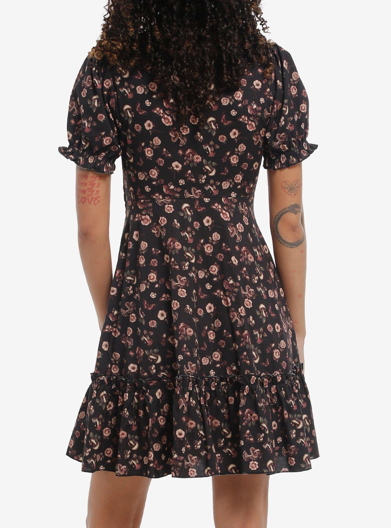 Thorn & Fable Dark Floral Mushroom Dress, , hi-res