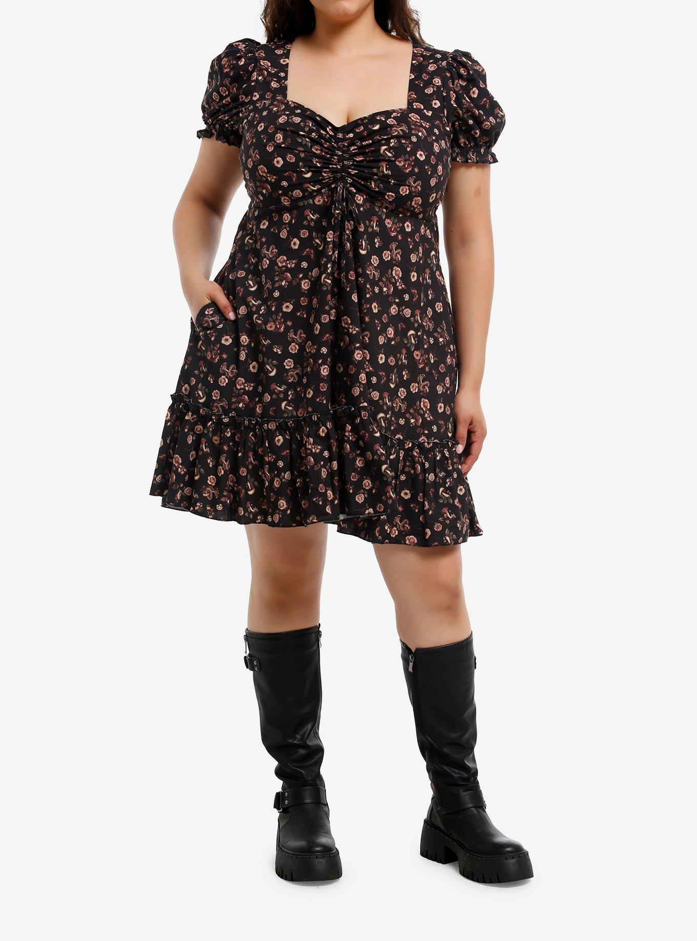 Thorn & Fable Dark Floral Mushroom Dress Plus Size, , hi-res