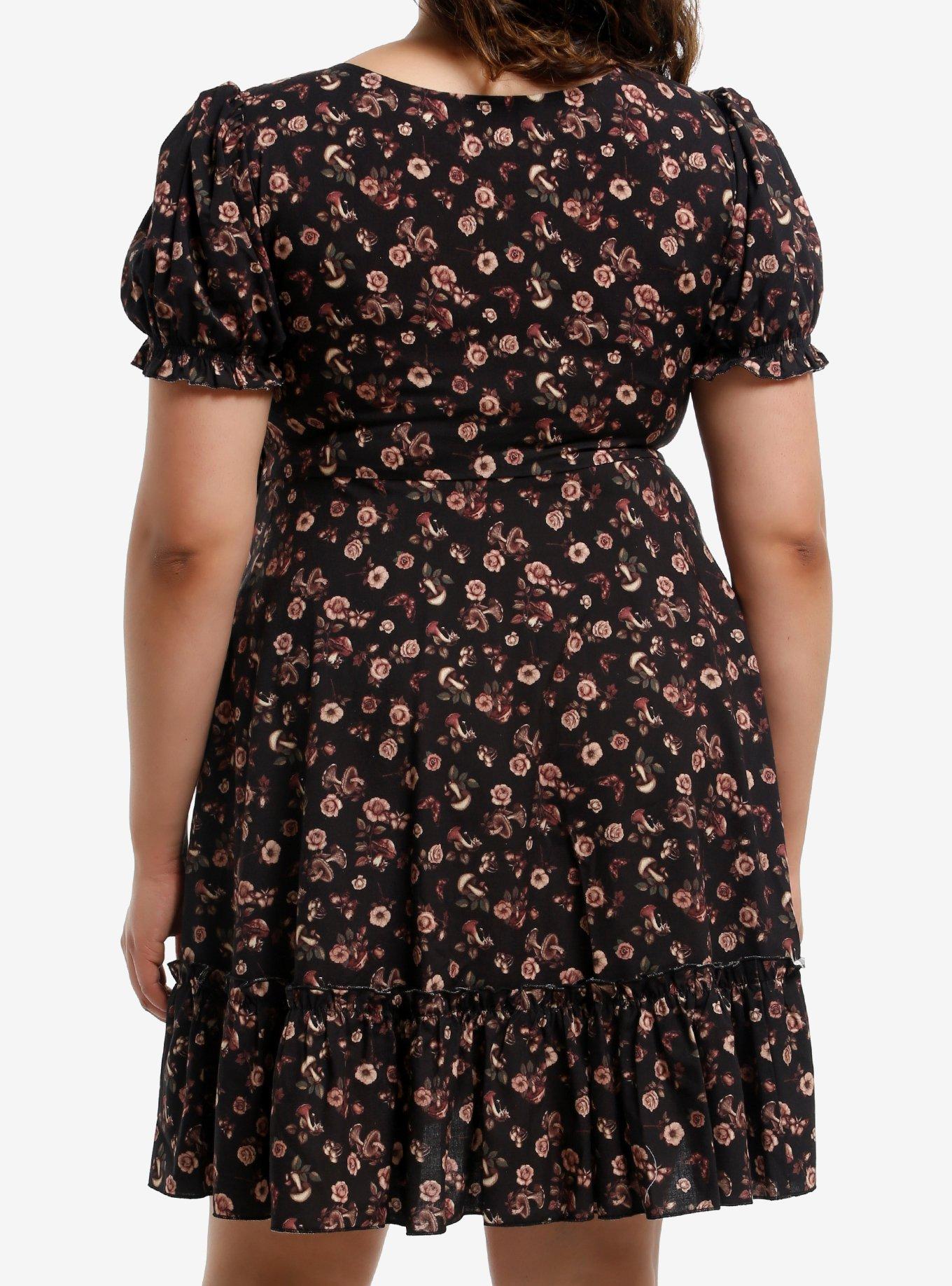 Thorn & Fable Dark Floral Mushroom Dress Plus Size, BROWN, alternate