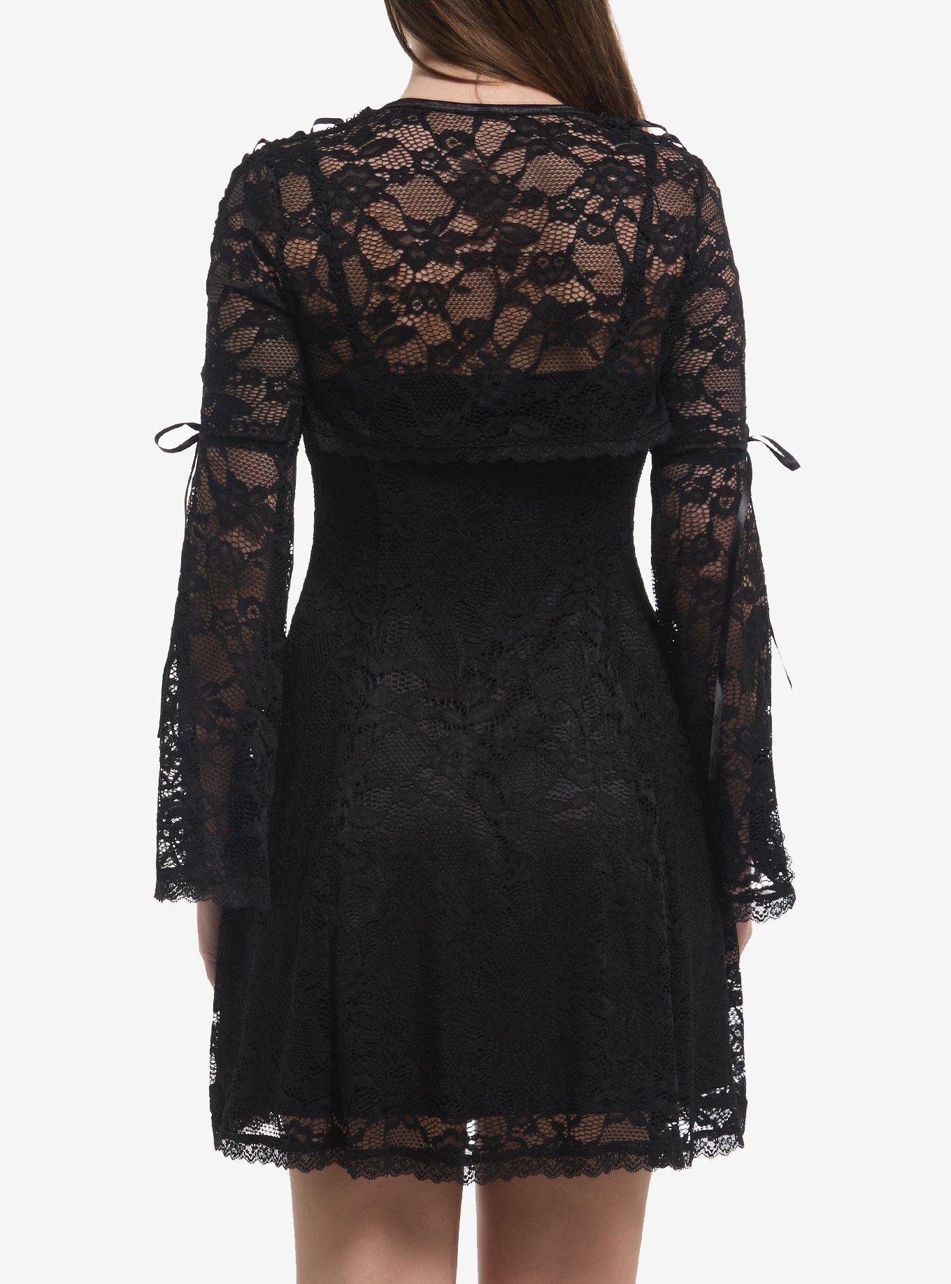 Cosmic Aura Black Lace Shrug Slip Dress, , hi-res