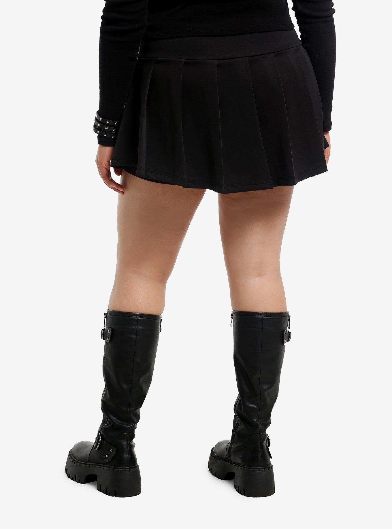 Black Pleated Skort Plus Size, , hi-res