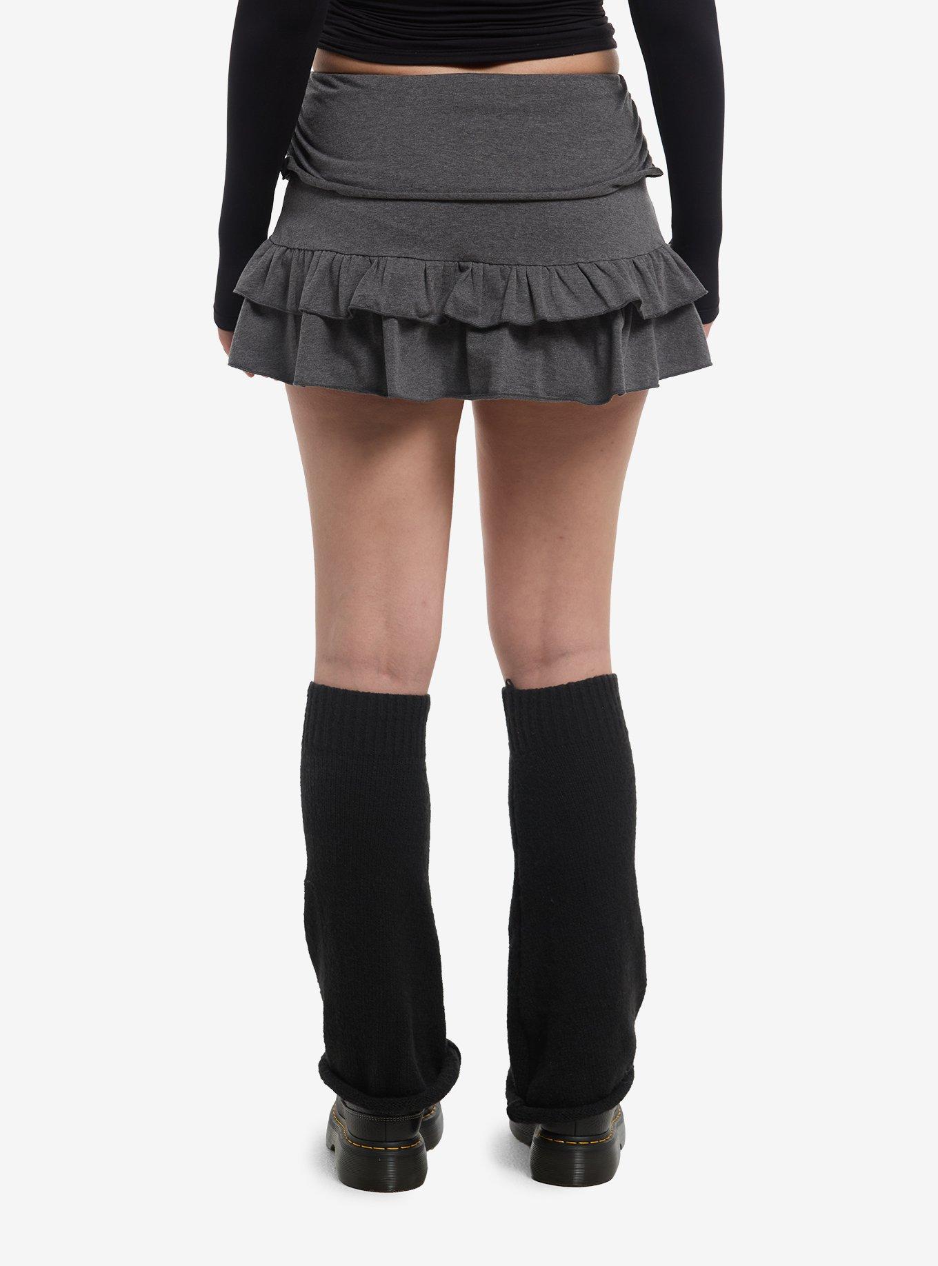 Grey Tiered Ruffle Mini Skort, , hi-res
