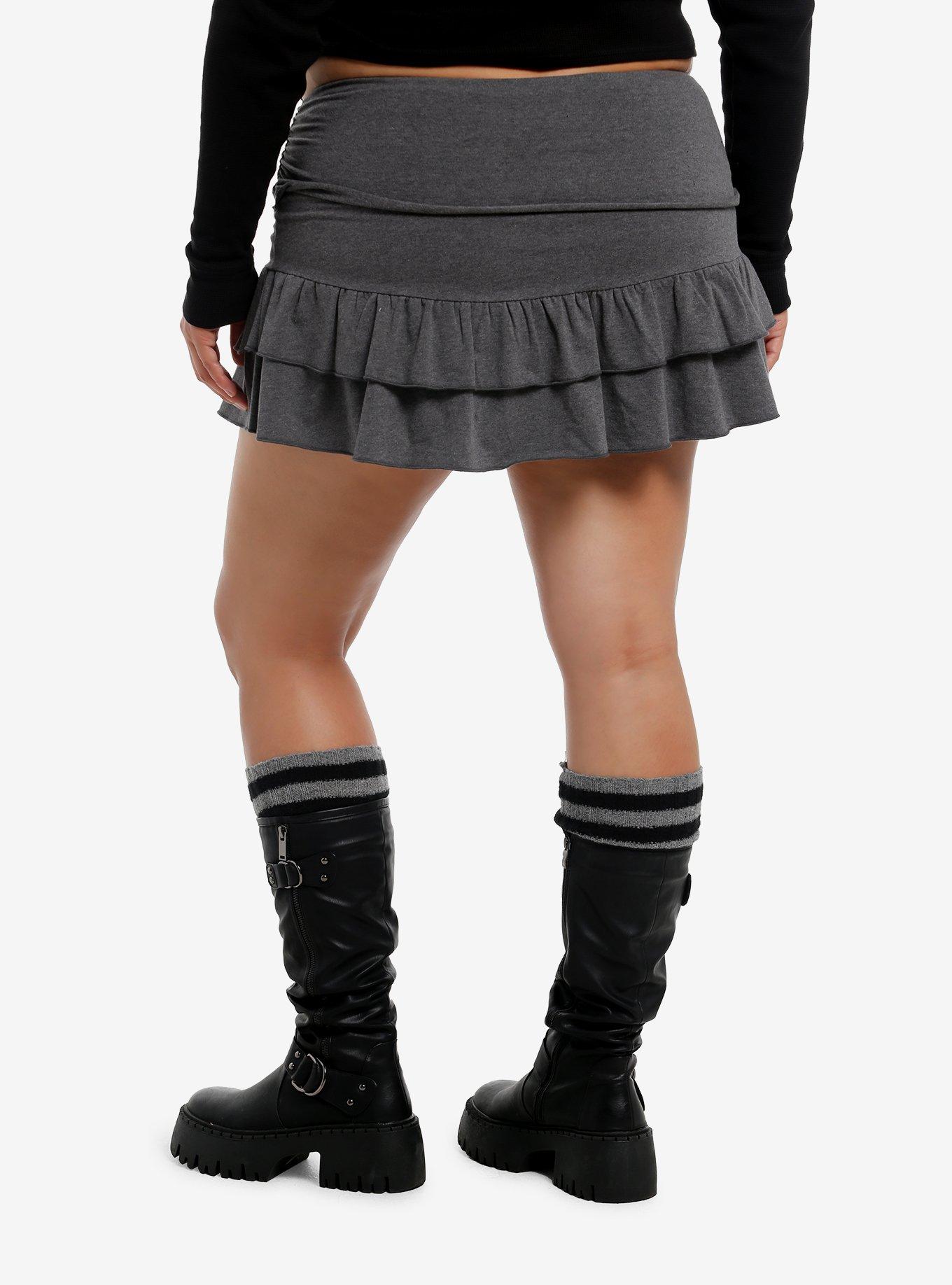 Grey Tiered Ruffle Mini Skort Plus Size, , hi-res