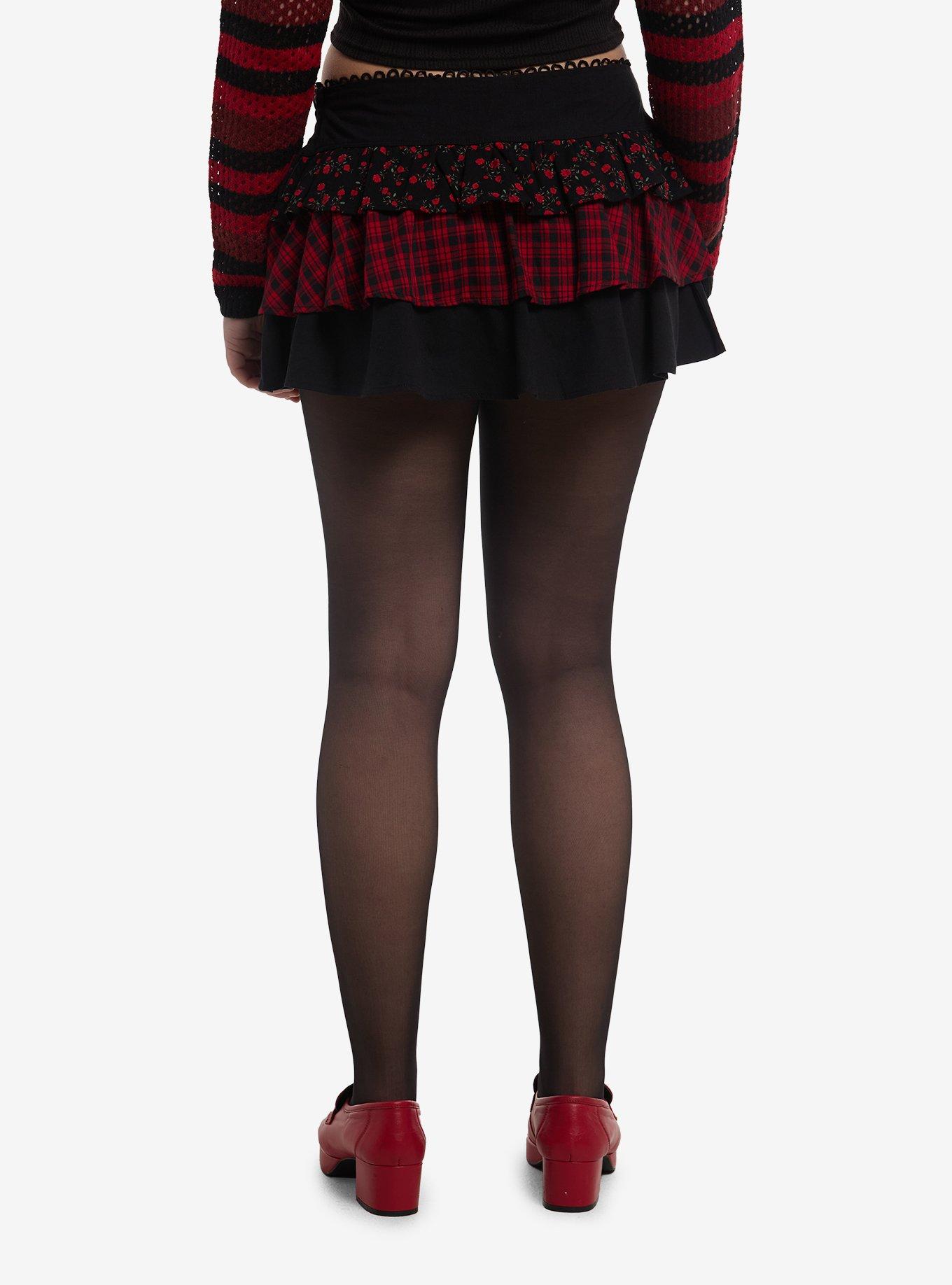 Social Collision Roses & Plaid Tiered Mini Skirt, , hi-res