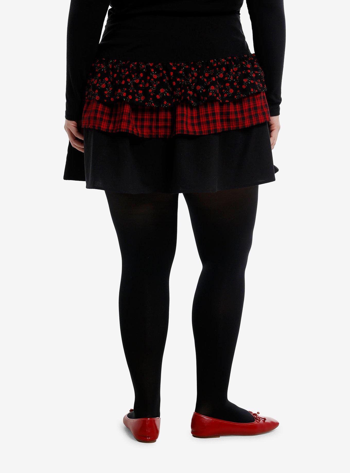 Social Collision Roses & Plaid Tiered Mini Skirt Plus Size, , hi-res