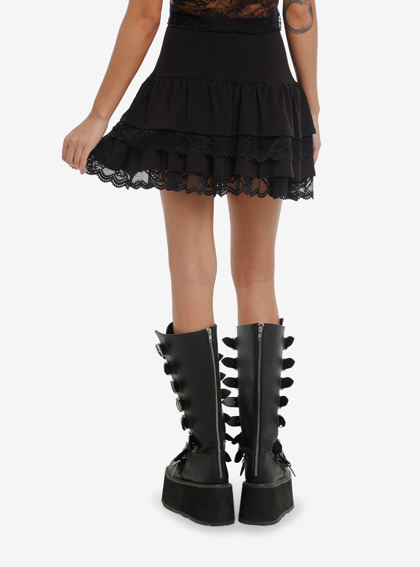 Black Tiered Grommet Buckle Mini Skirt, , hi-res