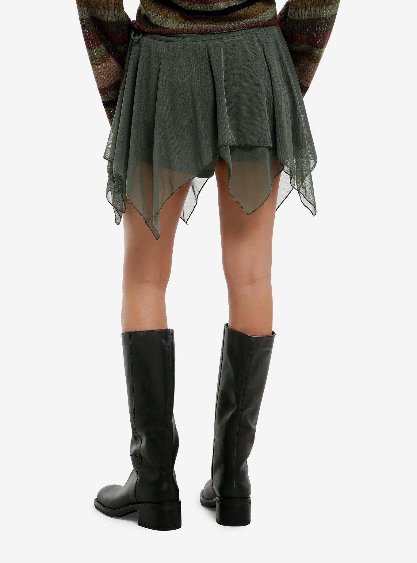 Thorn & Fable Sage Green Hanky Hem Mesh Mini Skirt, , hi-res