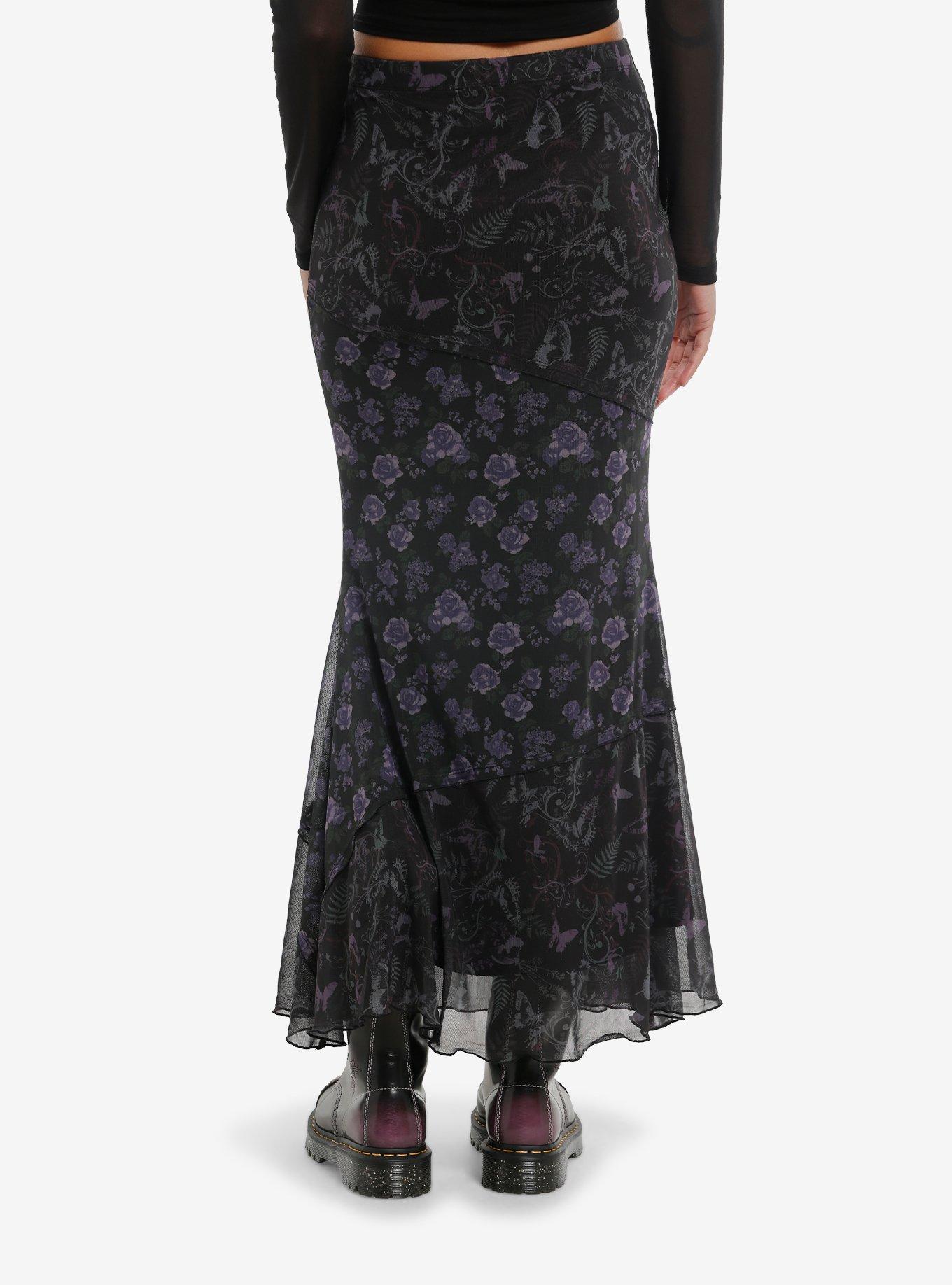 Thorn & Fable Purple Floral Midaxi Skirt, , hi-res