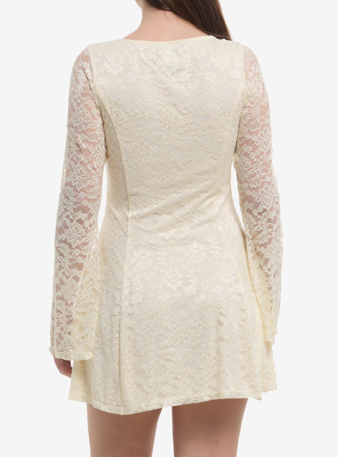 Thorn & Fable Cream Lace Bell Sleeve Dress, , hi-res