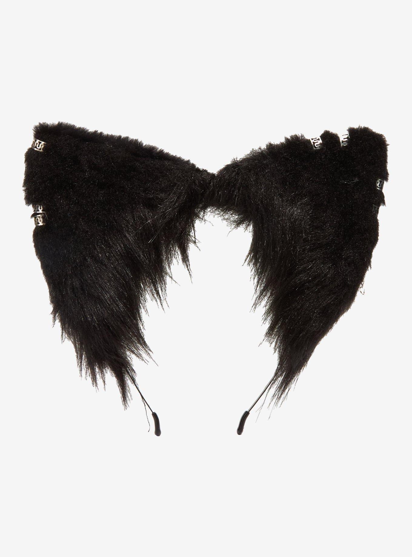 Black Pierced Chain Cat Ear Headband, , alternate