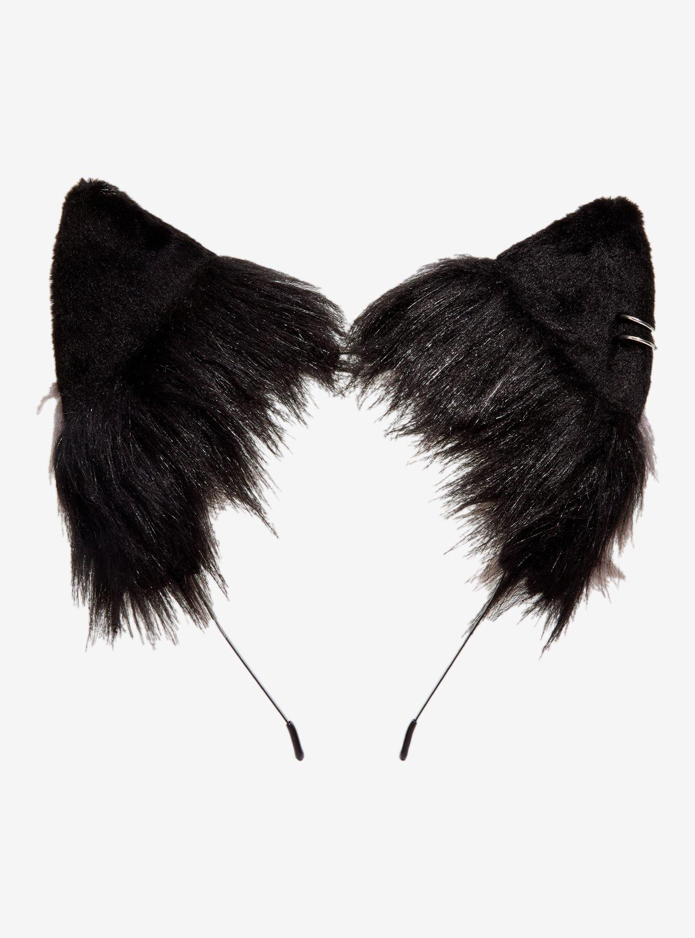 Black & Grey Pierced Cat Ears Headband, , alternate