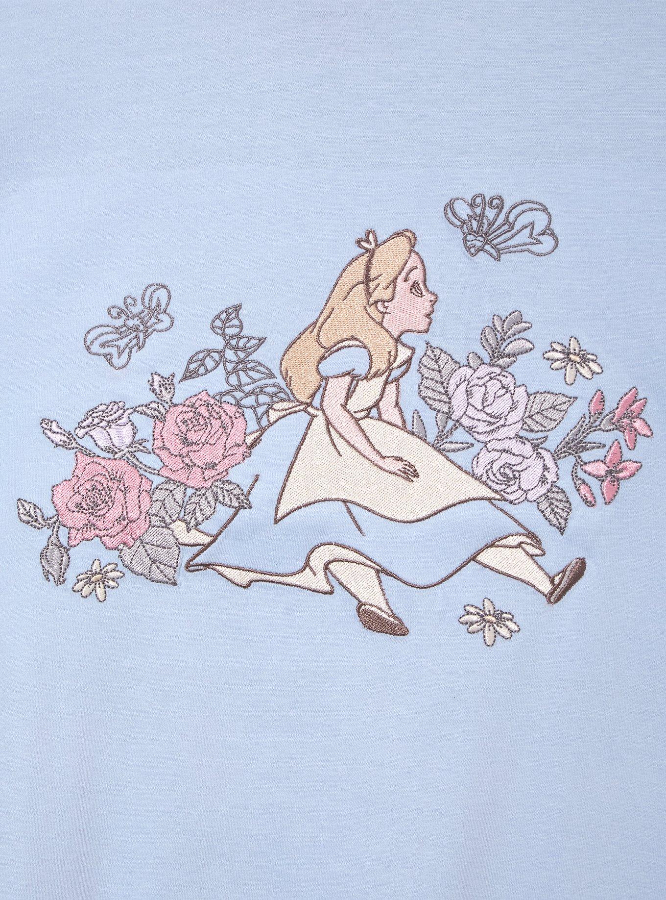 Disney Alice in Wonderland Floral Embroidered Women's T-Shirt - BoxLunch Exclusive, PINK, alternate