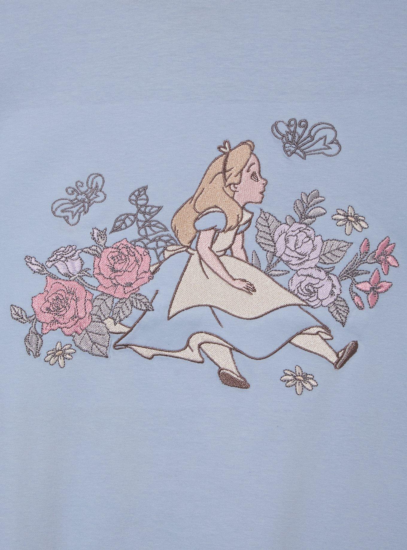 Disney Alice in Wonderland Floral Embroidered Women's Plus Size T-Shirt - BoxLunch Exclusive, , hi-res