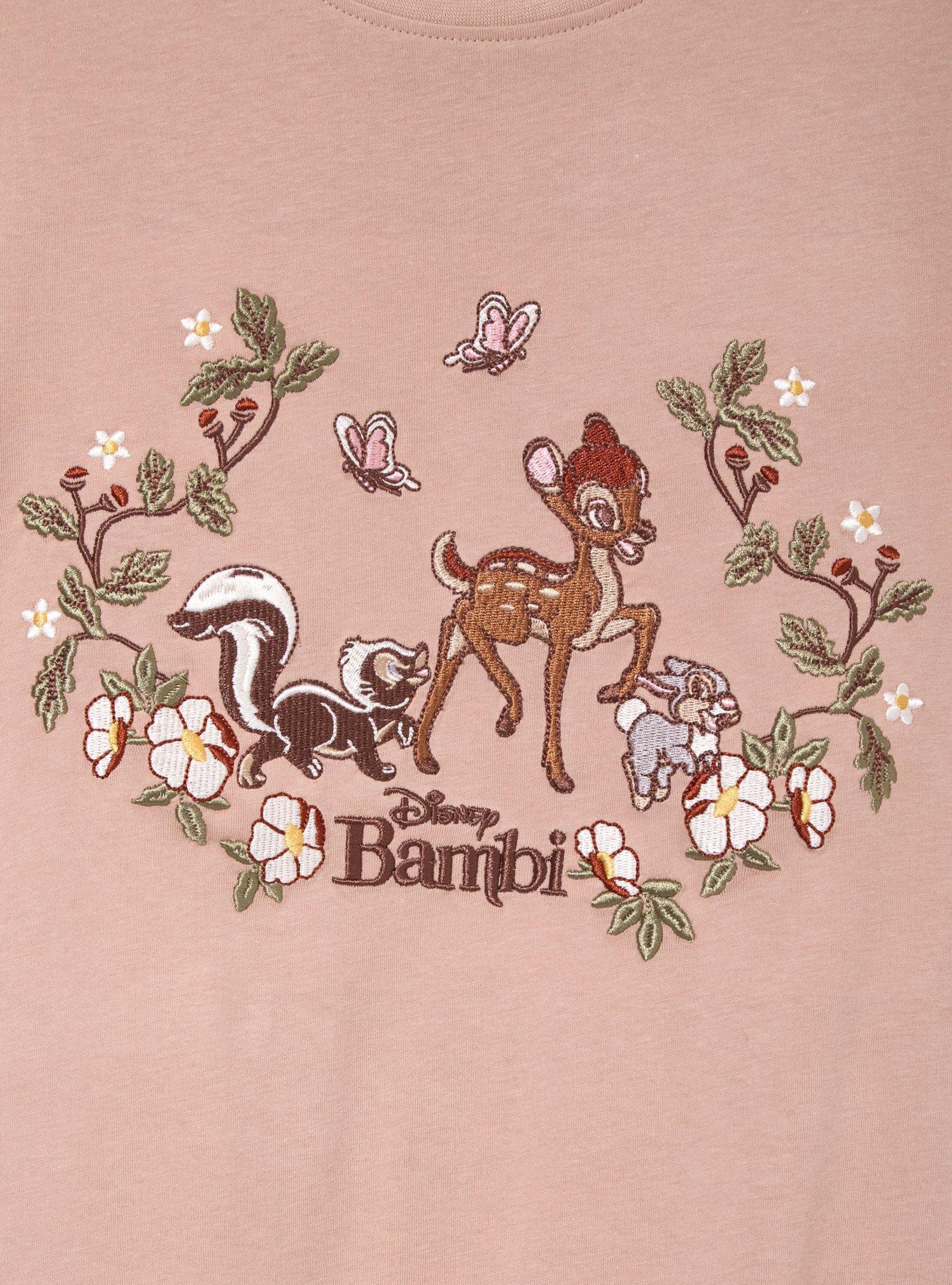 Disney Bambi Floral Embroidered Women's T-Shirt - BoxLunch Exclusive, PINK, alternate