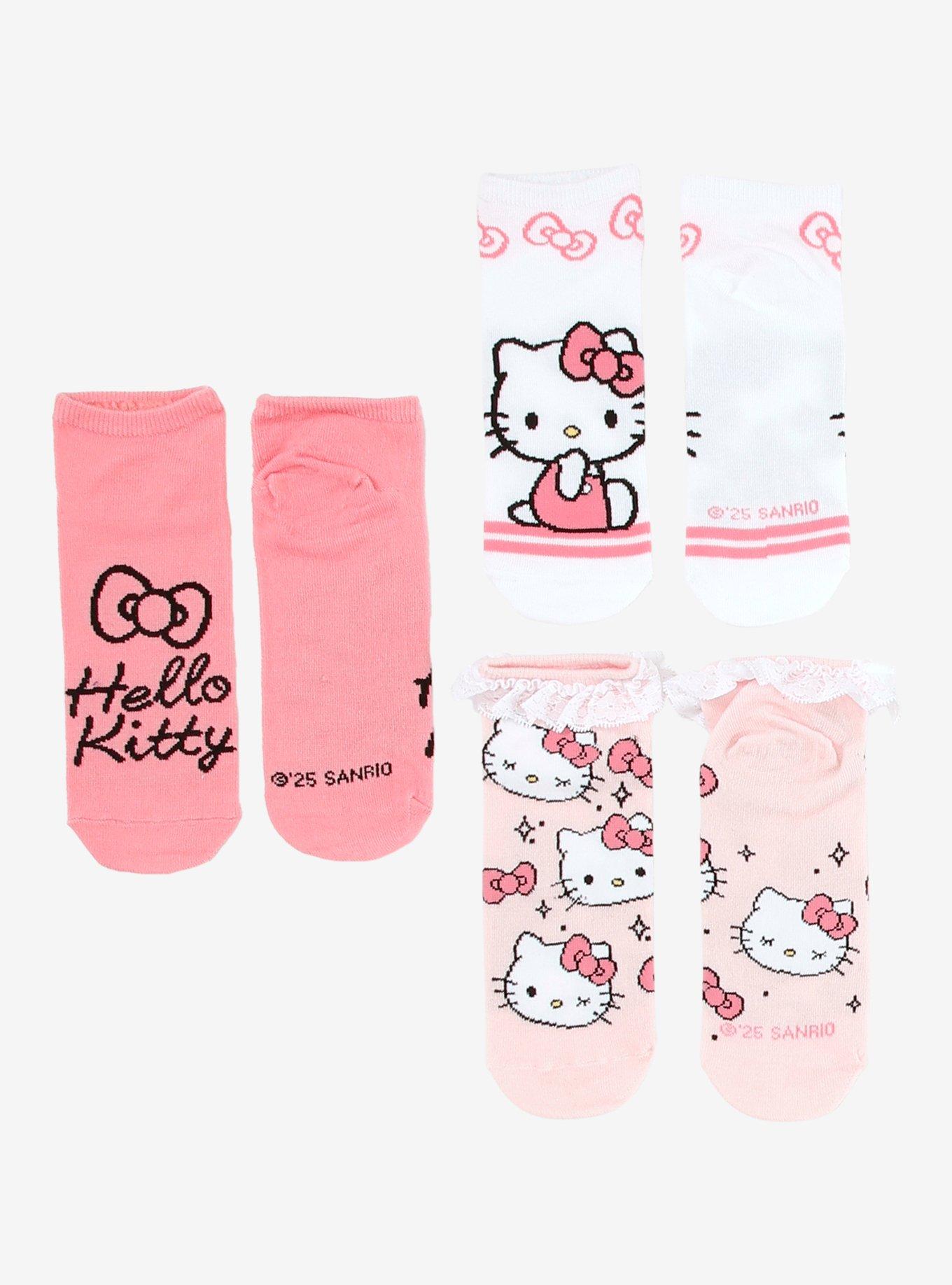 Hello Kitty Bow Ruffle No-Show Socks 3 Pair, , hi-res