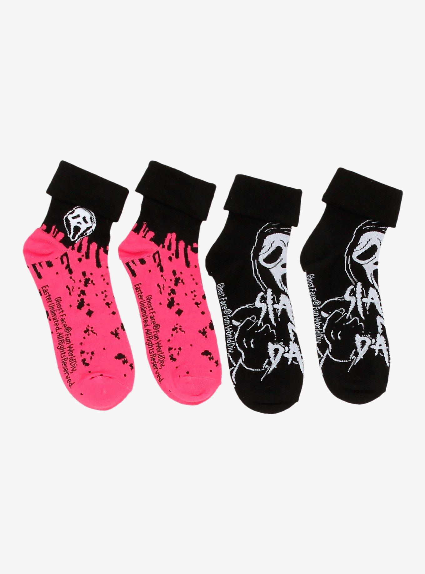 Ghost Face Pink Splatter Ankle Socks 2 Pair, , hi-res