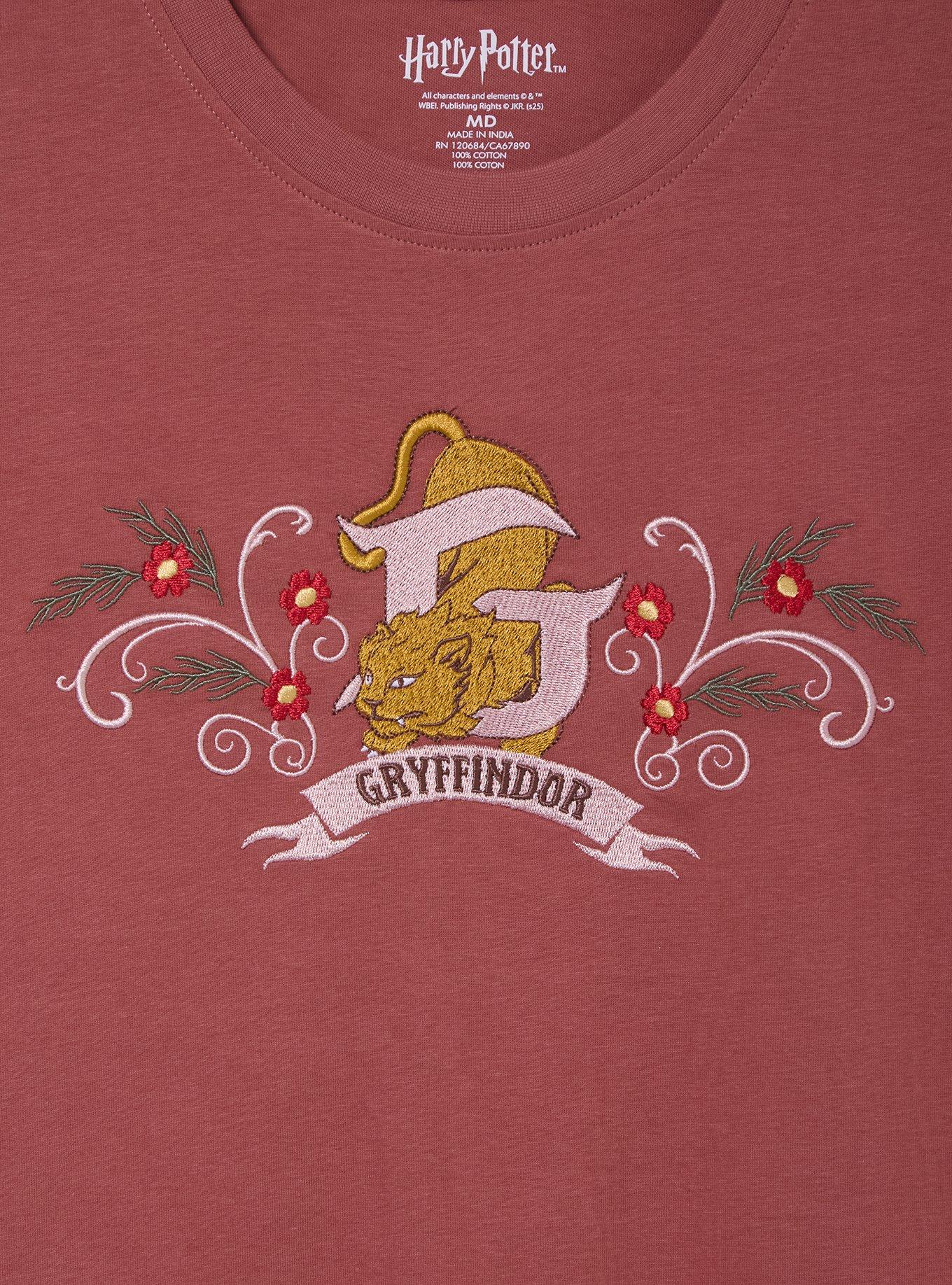 Harry Potter Gryffindor Floral Embroidered T-Shirt - BoxLunch Exclusive, , hi-res