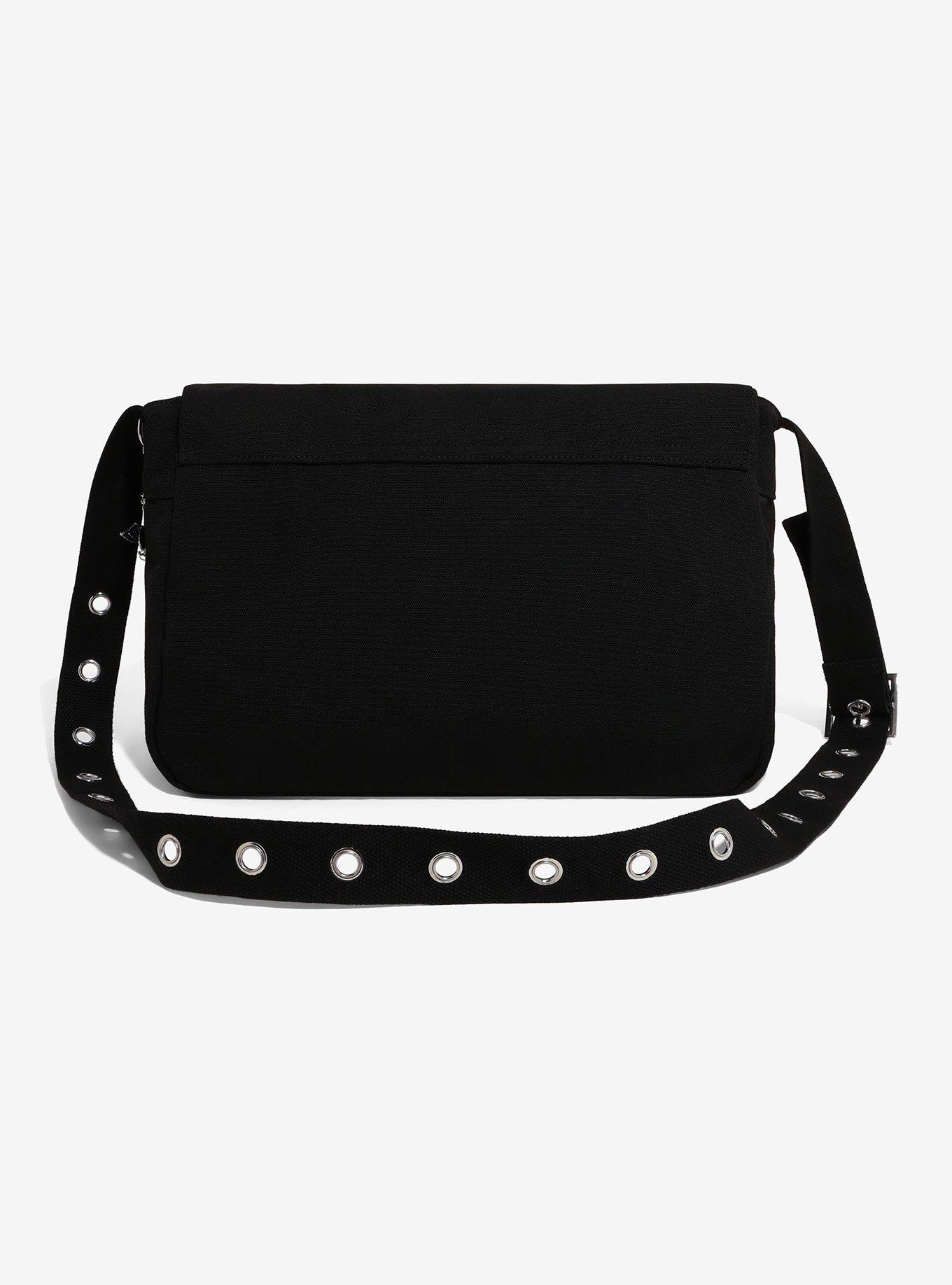 Black Trinket Display Grommet Charm Messenger Bag, , alternate