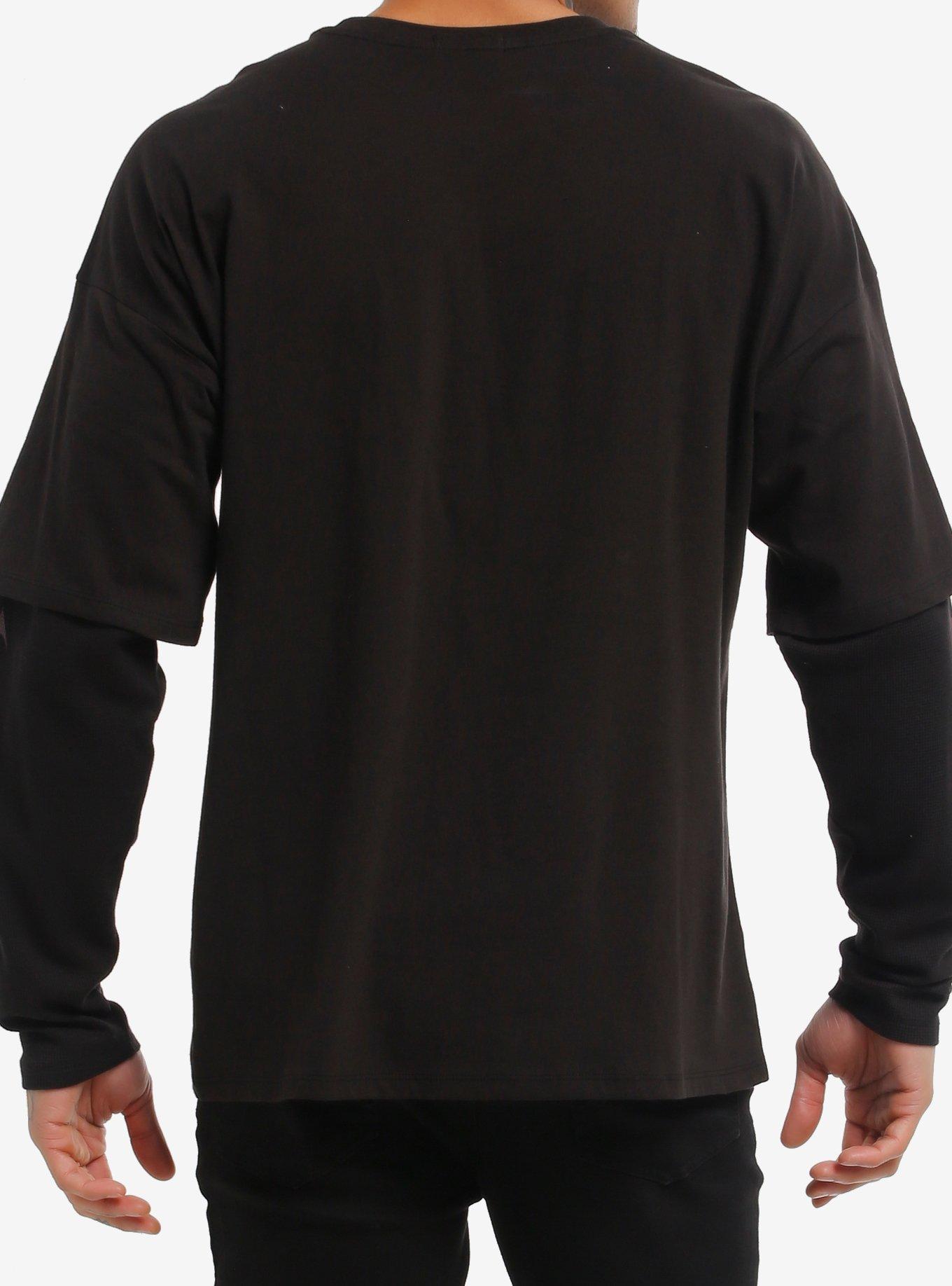 Black Skull & Gothic Cross Twofer Long-Sleeve T-Shirt, RED, alternate