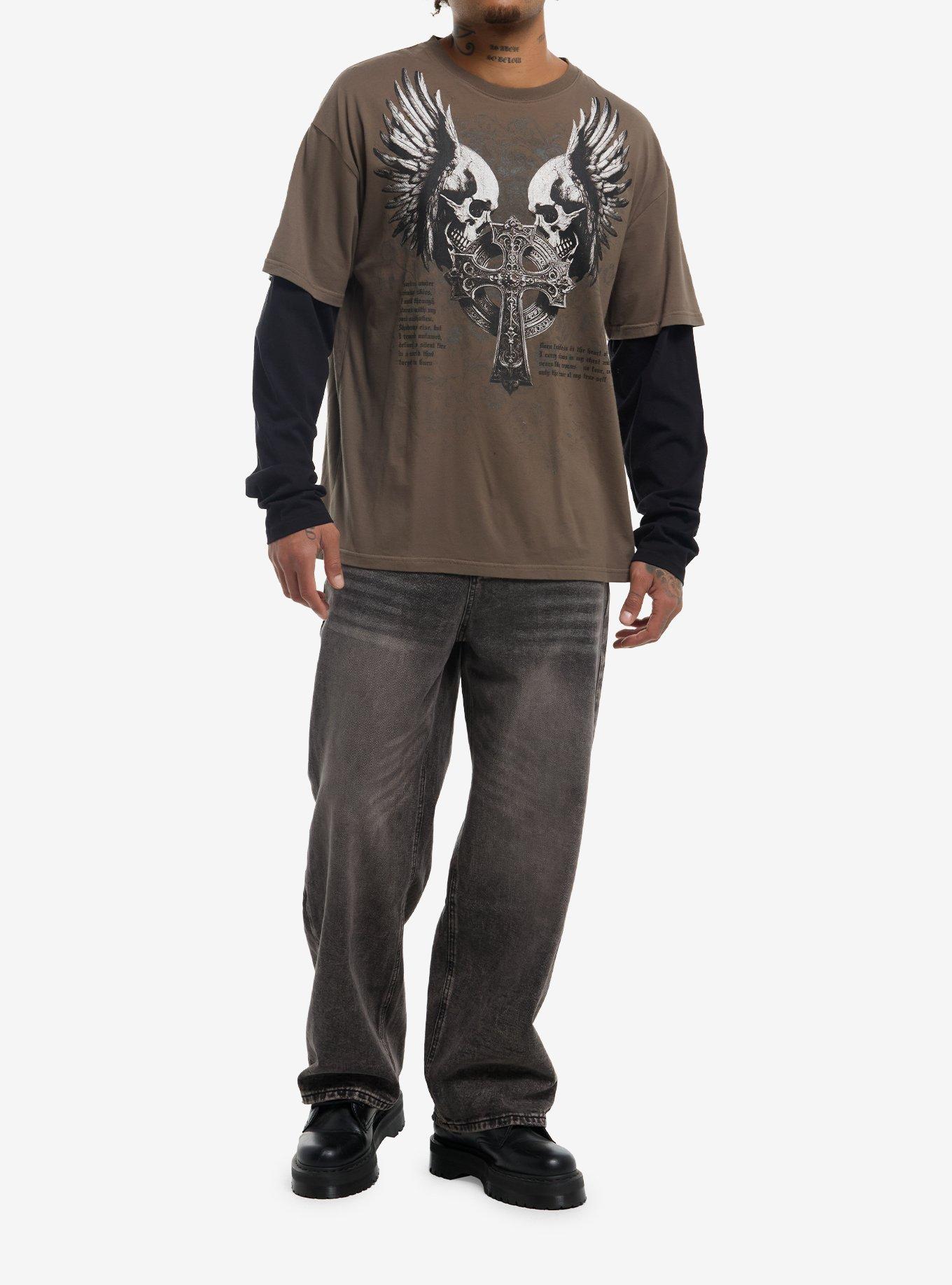 Winged Skull Cross Long-Sleeve Twofer, , hi-res