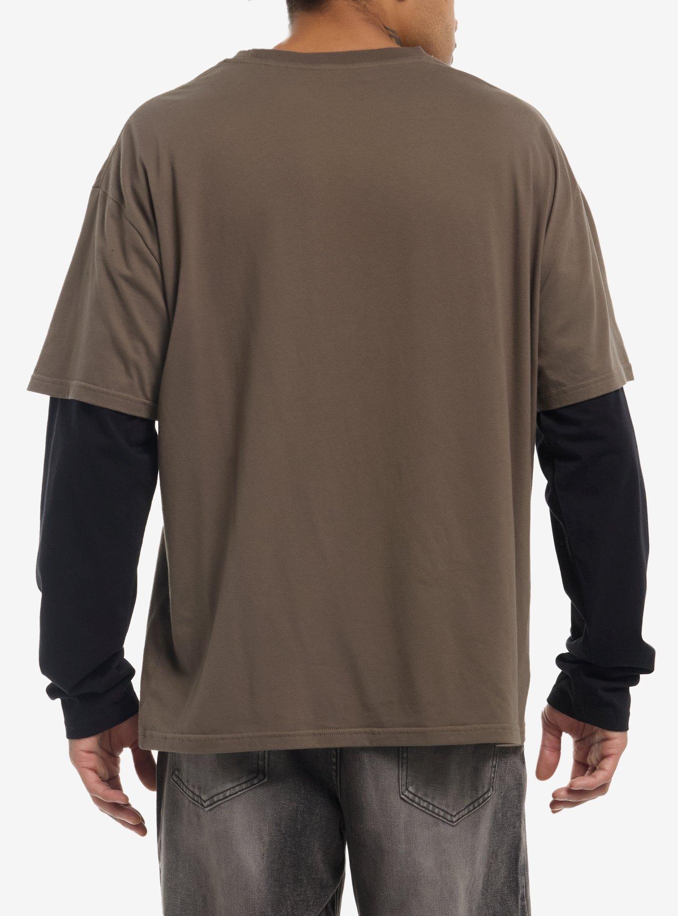 Winged Skull Cross Long-Sleeve Twofer, BLACK, alternate