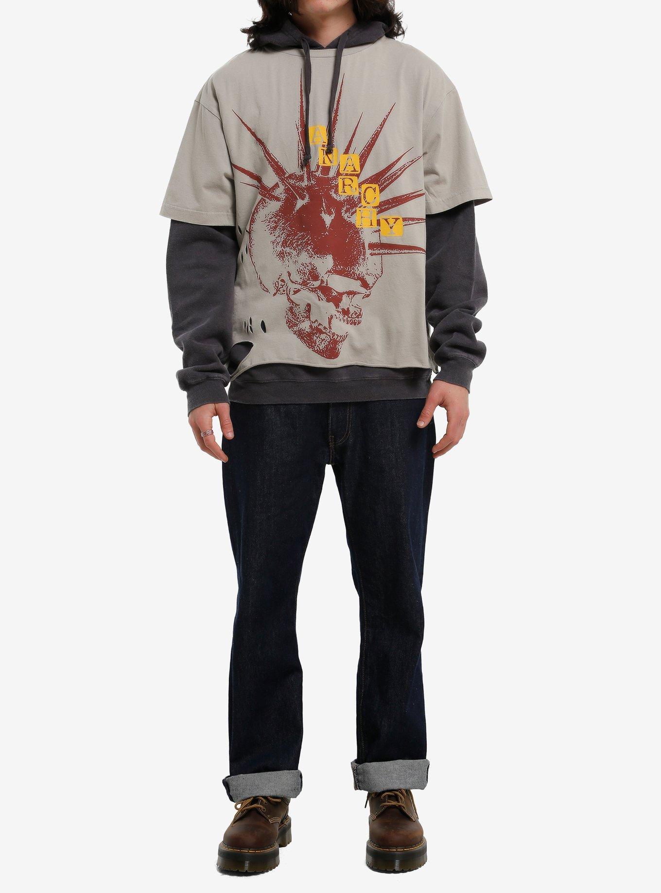 Anarchy Mohawk Skull Twofer Hoodie, MULTI, alternate