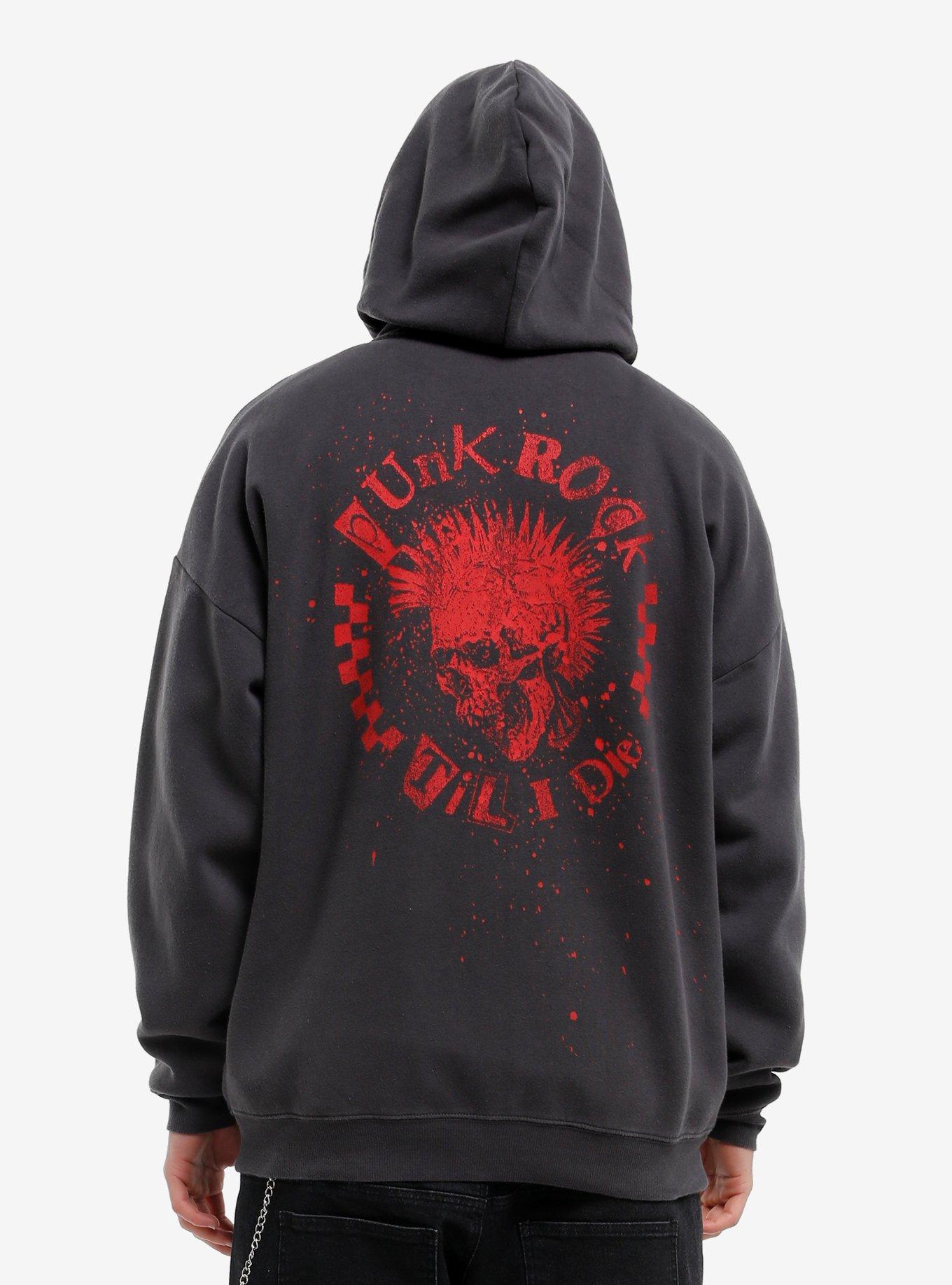 Red Punk Skull Splatter Hoodie, , hi-res