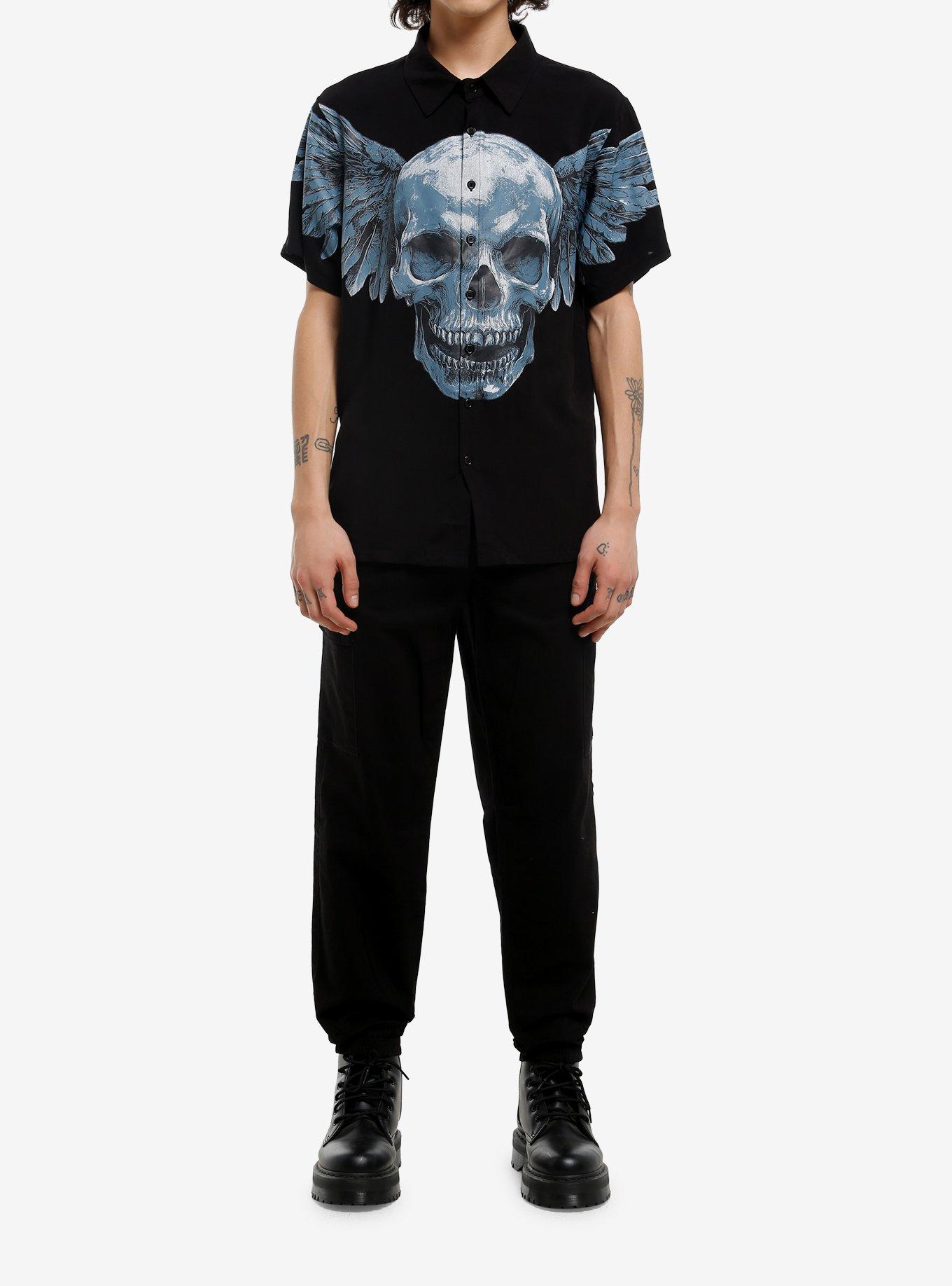 Winged Skull Woven Button-Up, , hi-res