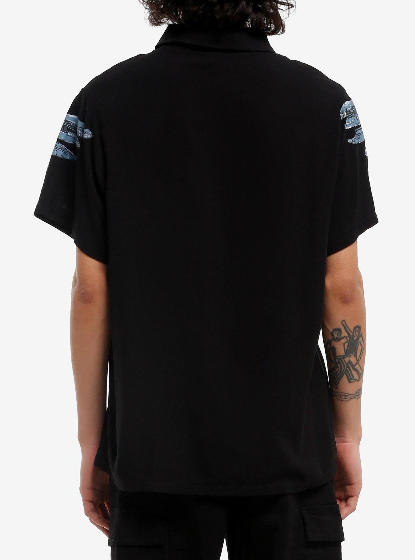 Winged Skull Woven Button-Up, GREY, alternate