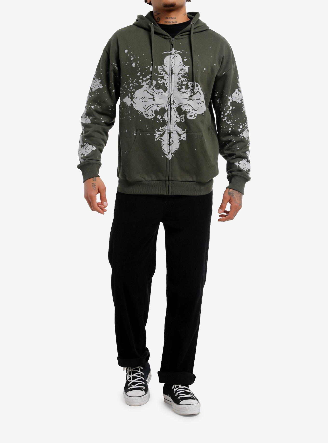 Green Cross Splatter Hoodie, IVORY, alternate