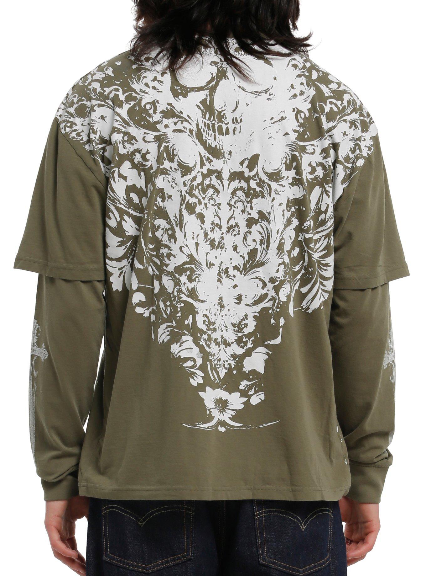 Green Skull Filigree Twofer Long-Sleeve T-Shirt, , hi-res