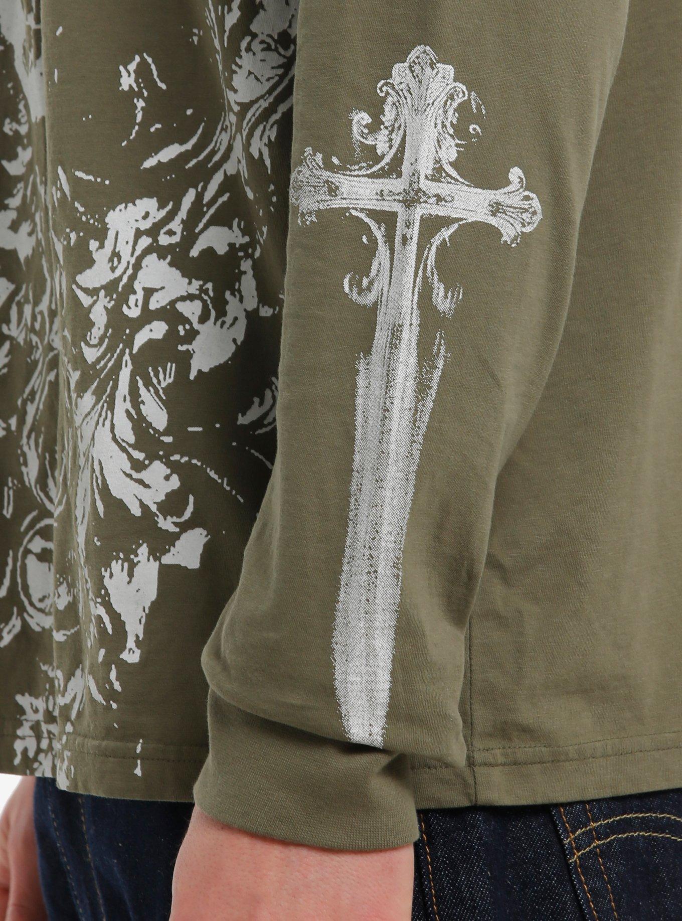 Green Skull Filigree Twofer Long-Sleeve T-Shirt, GREY, alternate