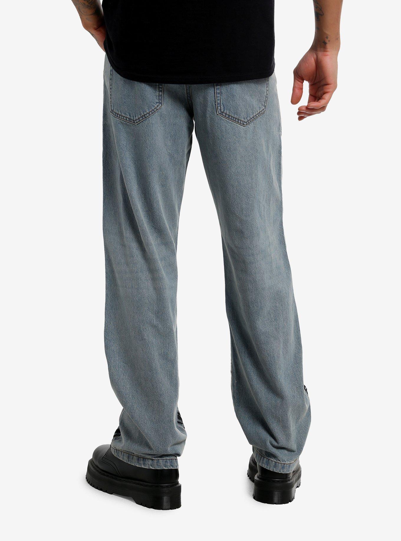 Light Wash Untamed Skull Spider Wide Leg Jeans, , hi-res