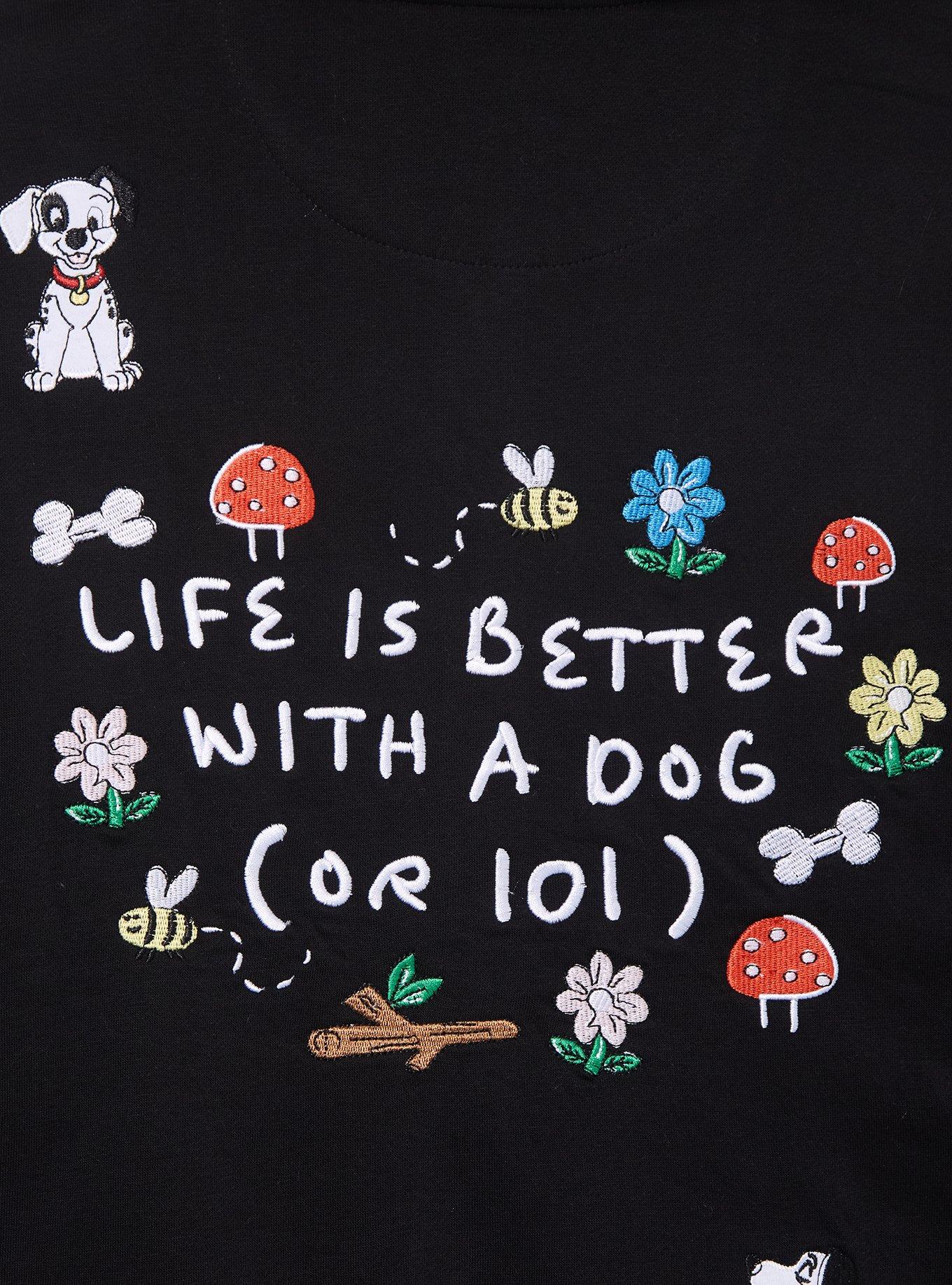 Disney 101 Dalmatians Puppies Embroidered Allover Print Zippered Hoodie - BoxLunch Exclusive, BLACK, alternate