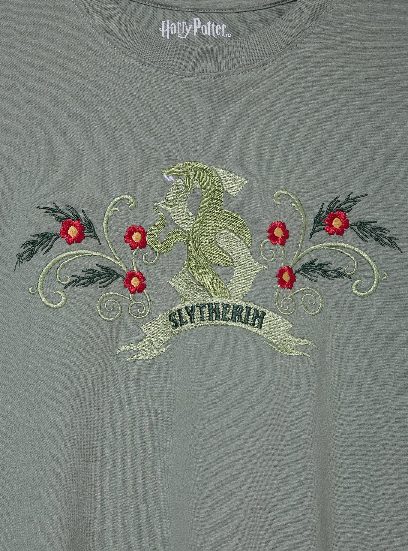Harry Potter Slytherin Flowers Embroidered T-Shirt Plus Size, , hi-res
