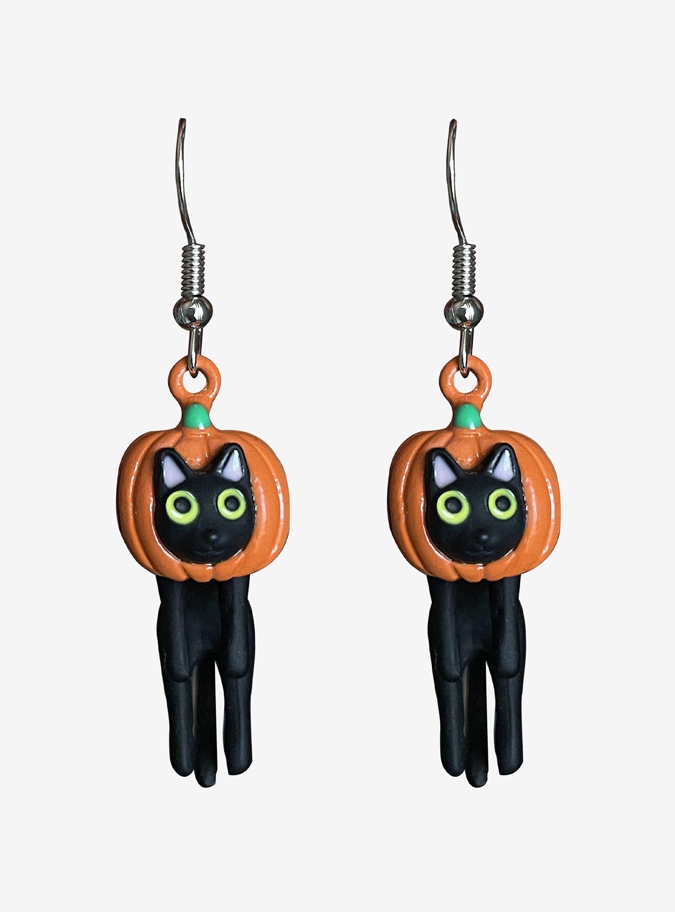 Pumpkin Cat Drop Earrings, , hi-res