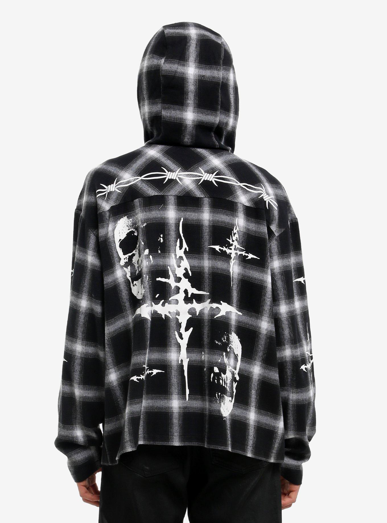 Black & White Grunge Icons Hooded Flannel, , alternate