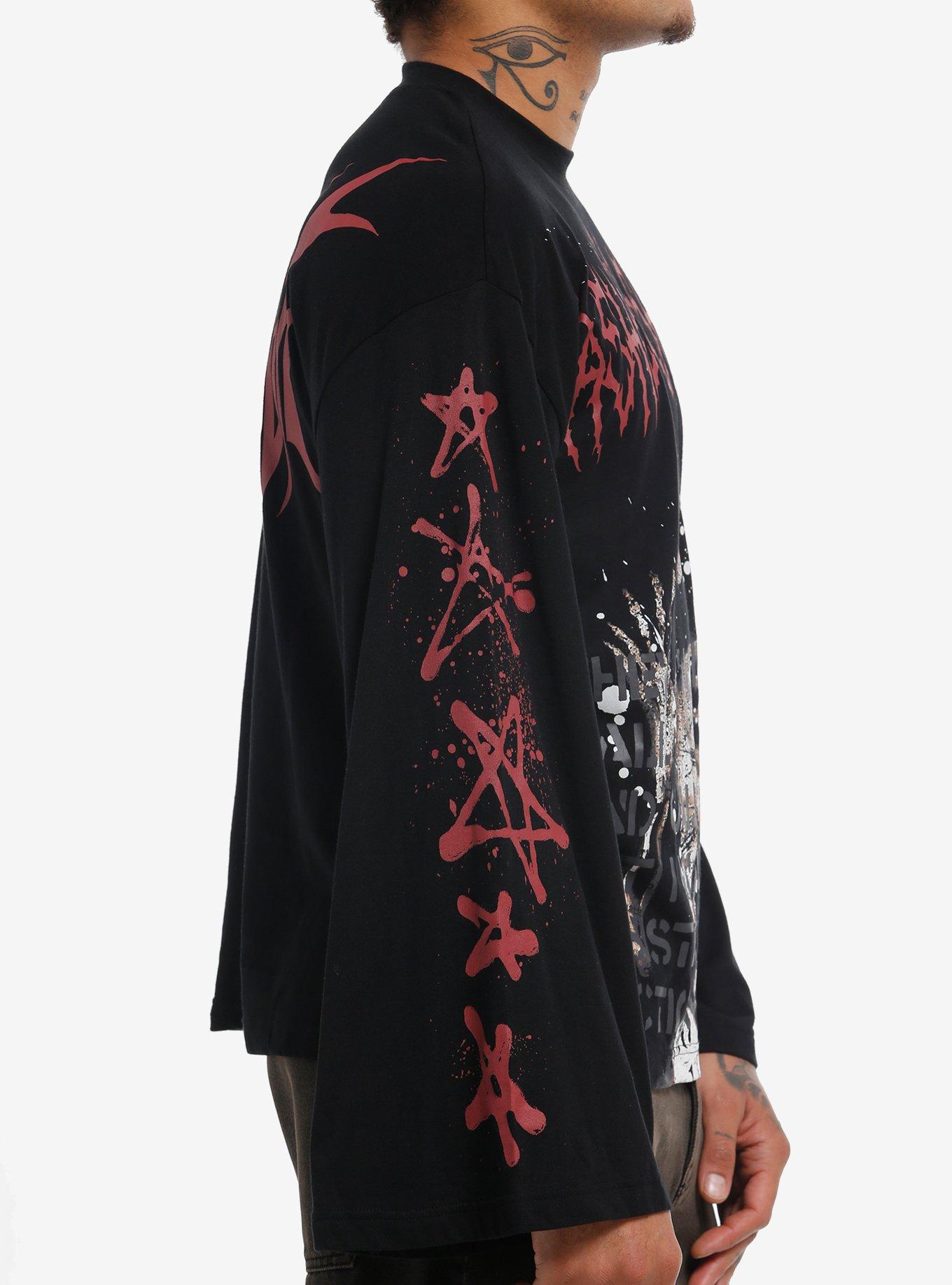 Ashes To Ashes Skeleton Long-Sleeve T-Shirt, RED, alternate